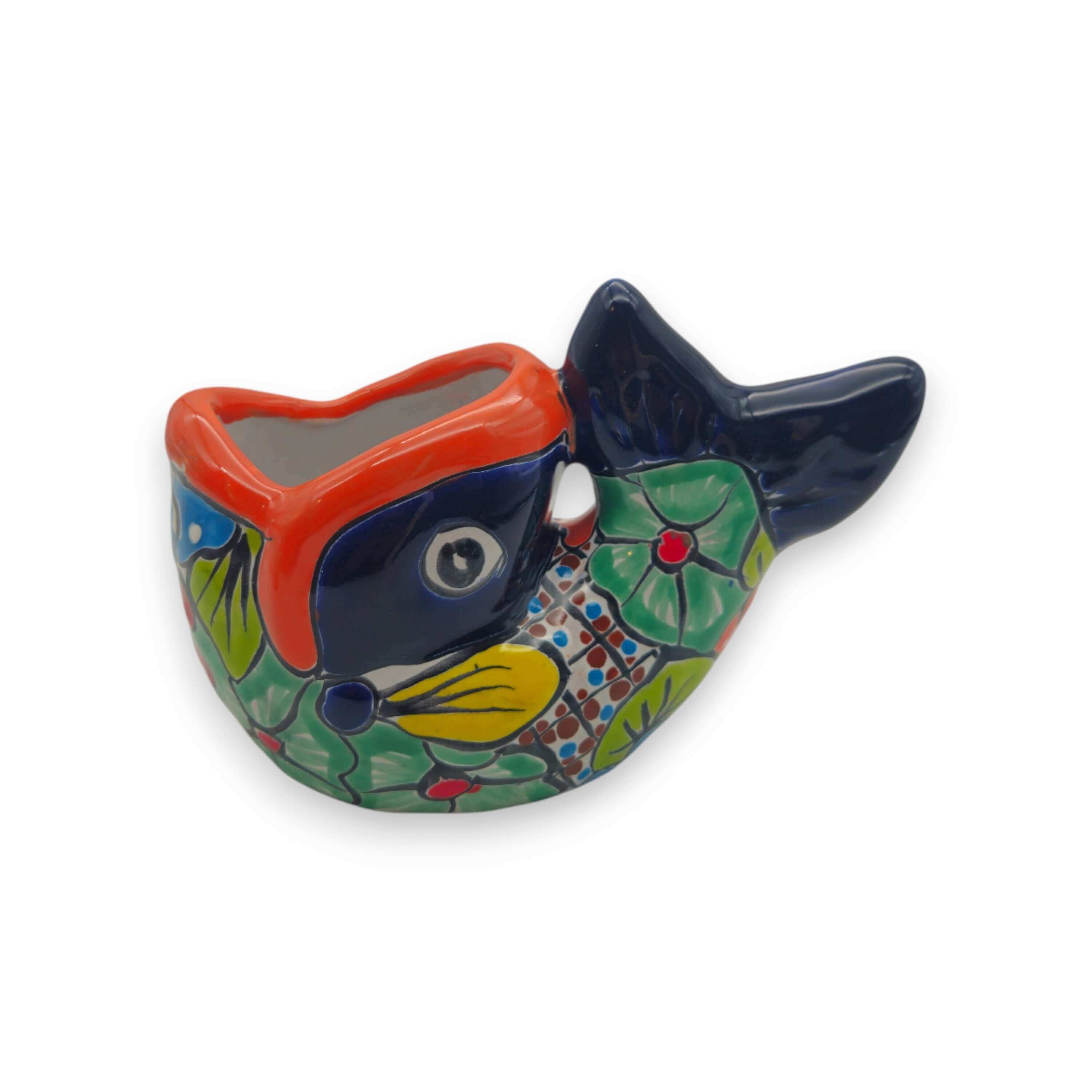 Macetero de Talavera con forma de pez colorido | Cerámica mexicana pintada a mano