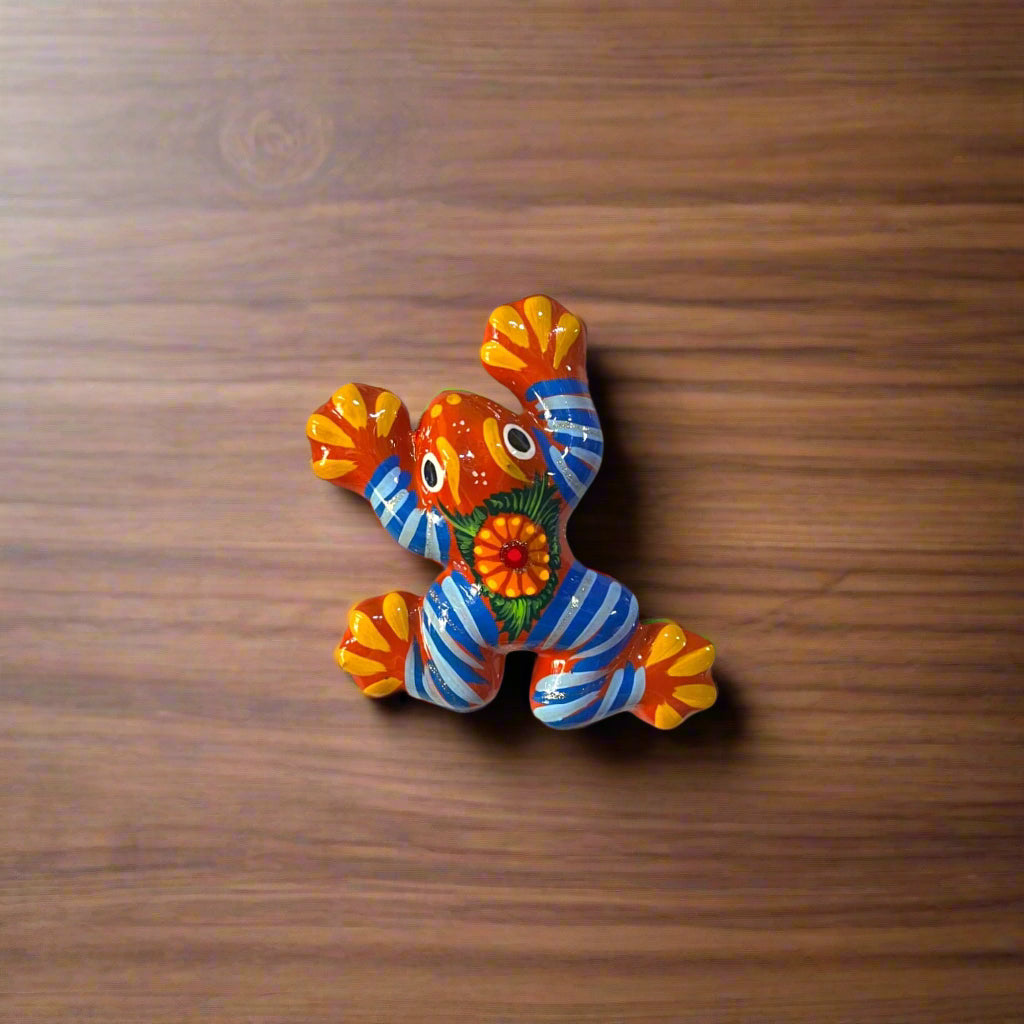 Figura de rana de Talavera colorida | Arte de pared mexicano pintado a mano