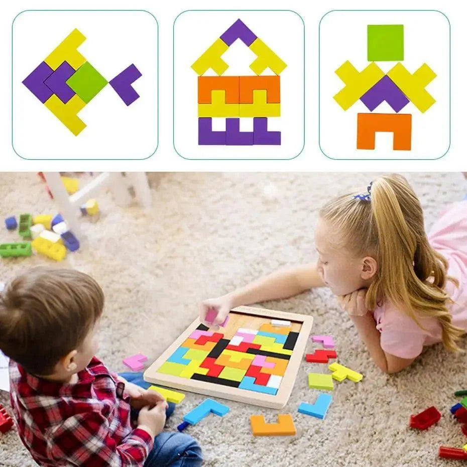 Colorful Wooden Tangram Brain Teaser Puzzle Toys Tetris Game Preschool Imagination Intellectual Educational Kid Toy