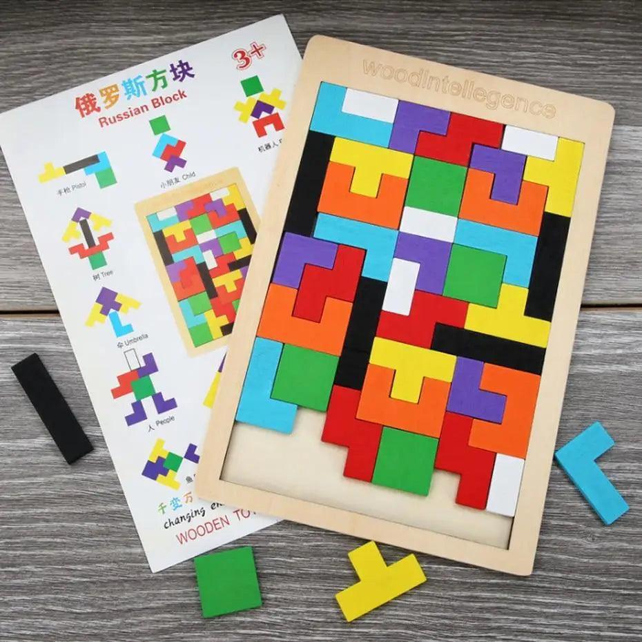 Colorful Wooden Tangram Brain Teaser Puzzle Toys Tetris Game Preschool Imagination Intellectual Educational Kid Toy