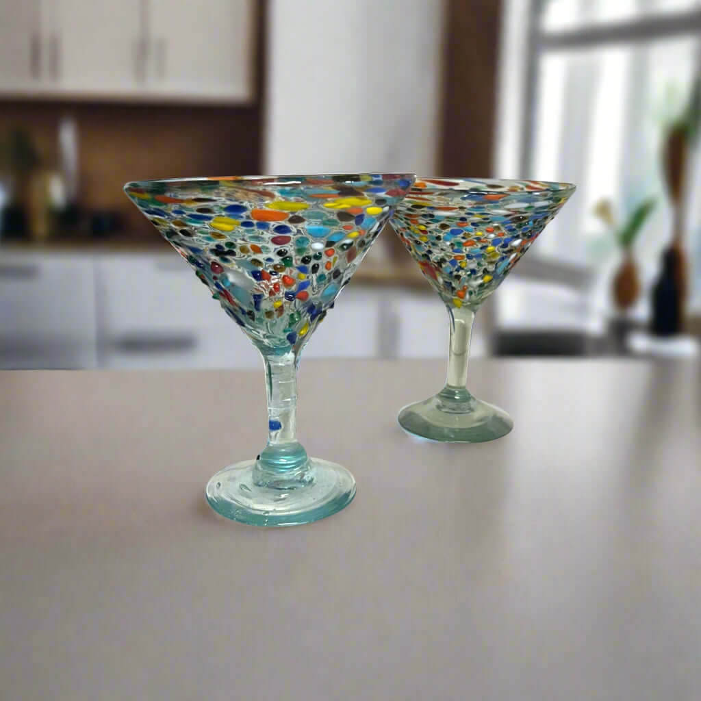Confetti Pebbled Martini Glass | Hand-Blown Mexican Barware
