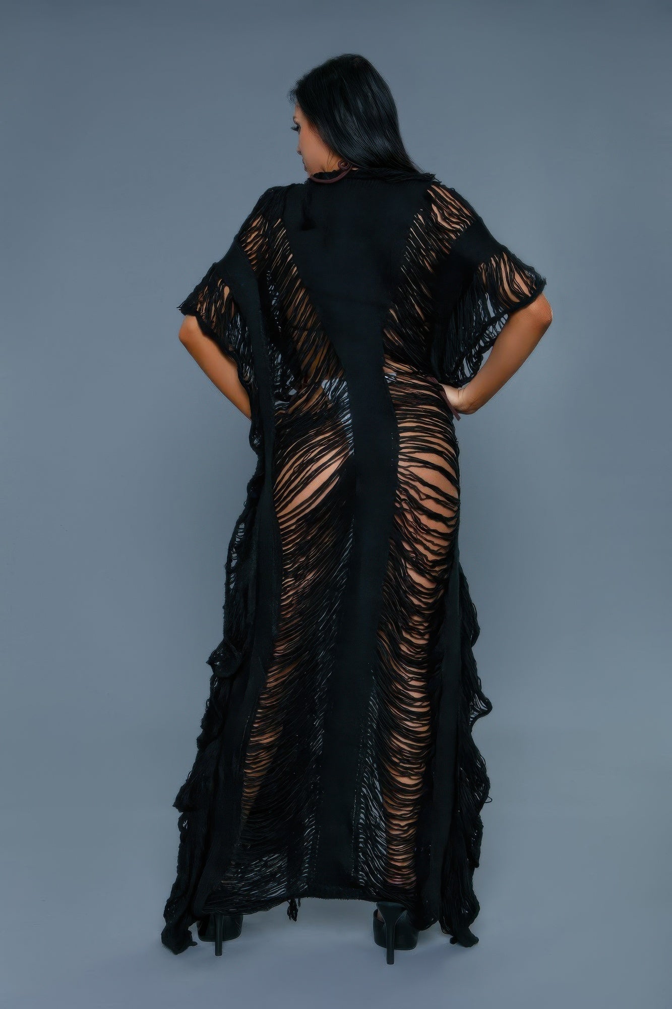 Women's Black Swim Cover-Up with Fringe Detail