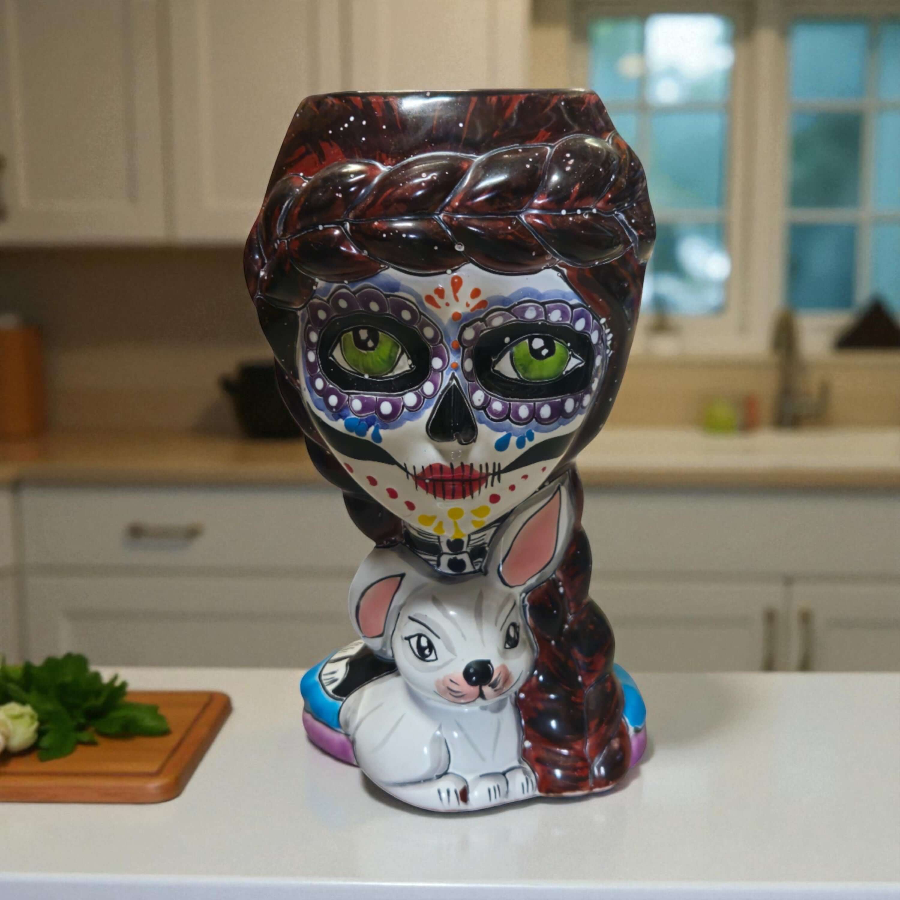 Macetero de Catrina y Conejo | Maceta de Talavera pintada a mano