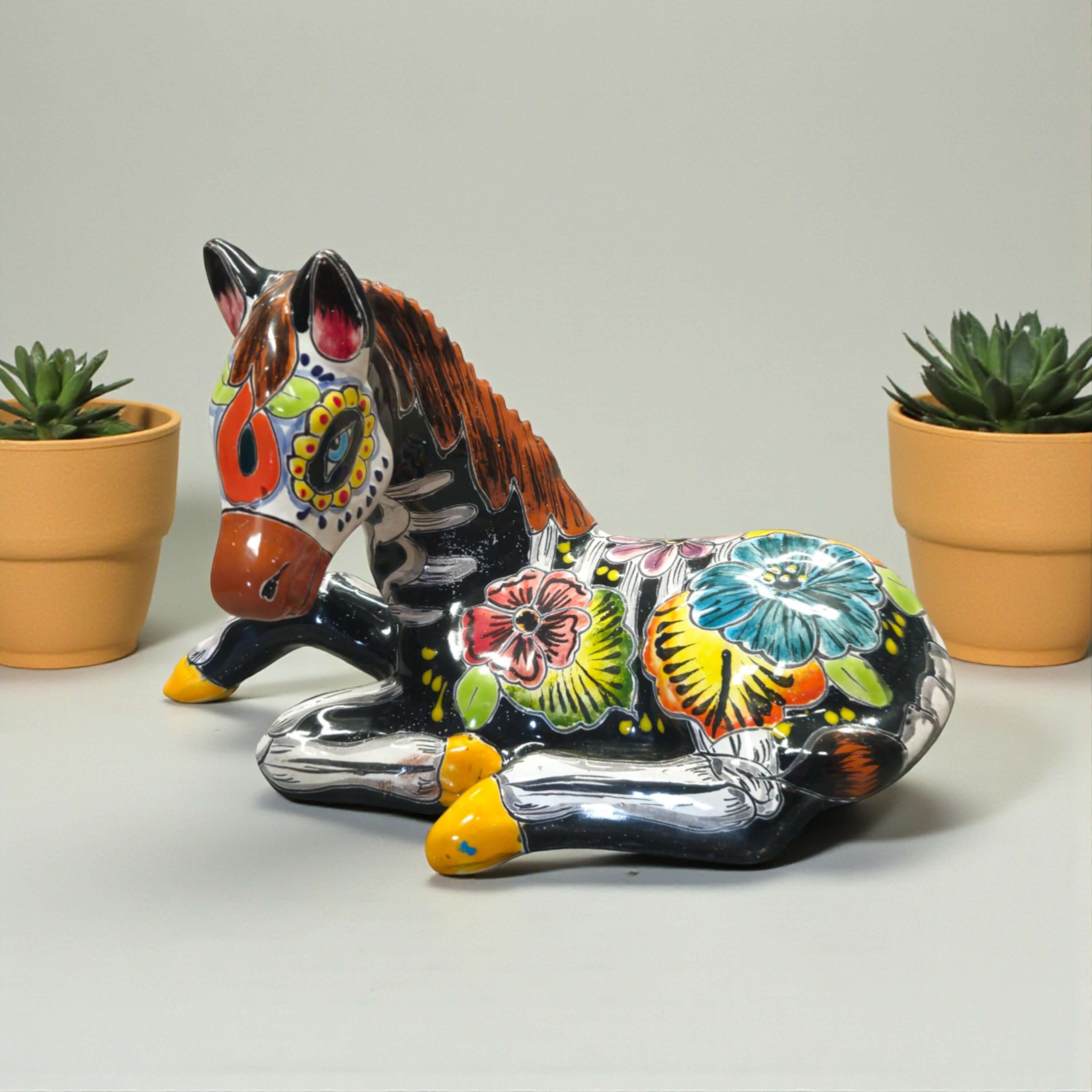 Macetero de Talavera de Caballo del Día de Muertos | Cerámica Pintada a Mano