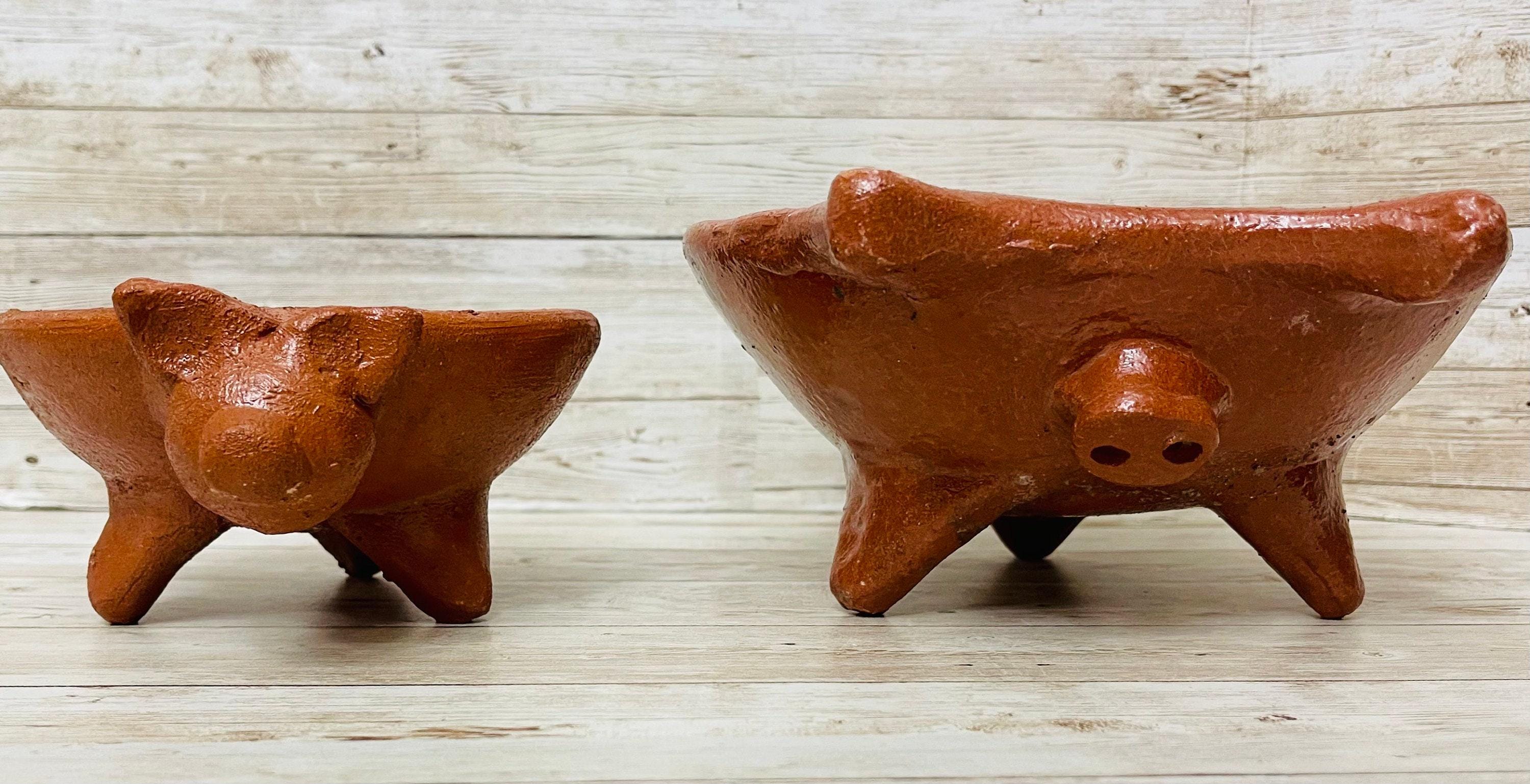 2x Authentic Mexican Pig Molcajetes 2  Molcajete Mexicanos de Barro en Forna de Marranito
