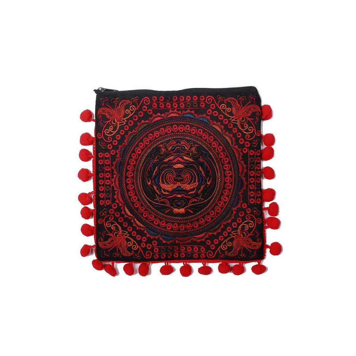 Embroidery Butterfly Clutch With Pompoms - Thailand
