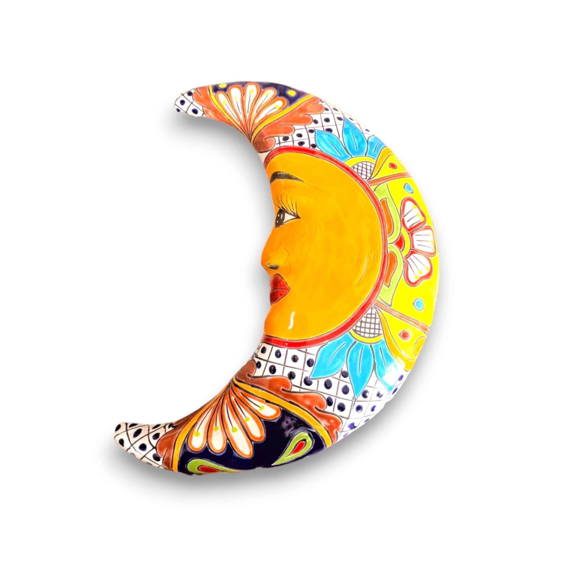 Arte de pared de luna Talavera extra grande | Decoración de cerámica mexicana hecha a mano