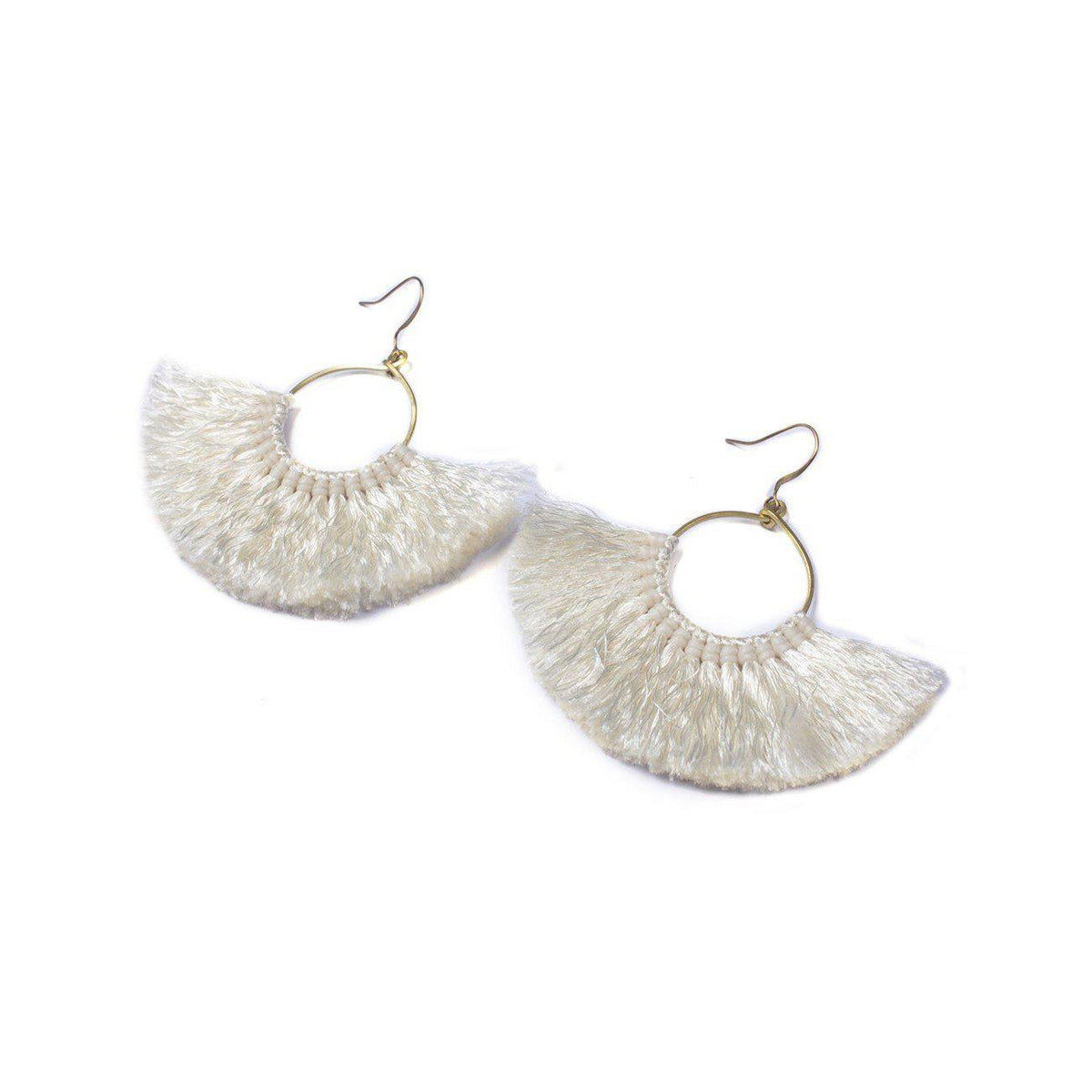 Half Moon Silk Tassel Handcrafted Earrings - Thailand