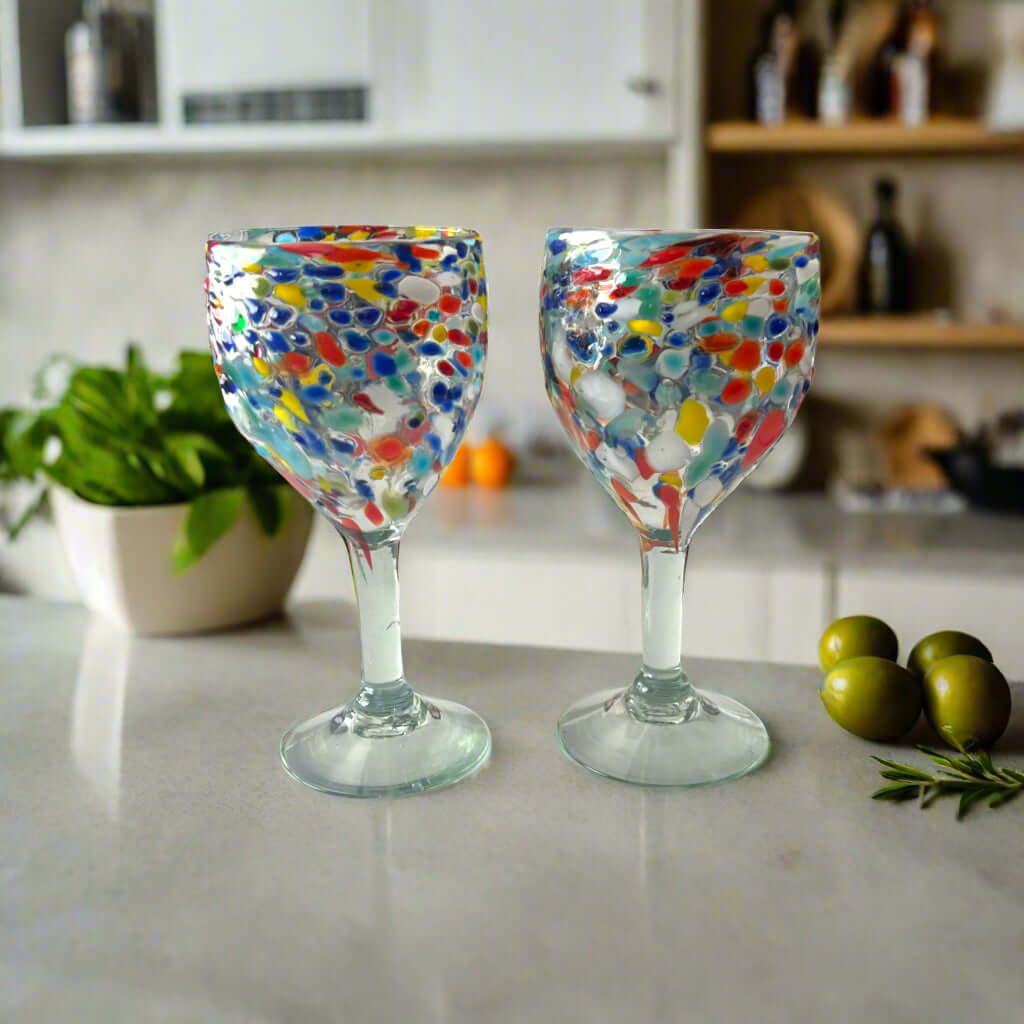 Mexican Confetti Rock Wine Glass | Hand-Blown Confetti Design