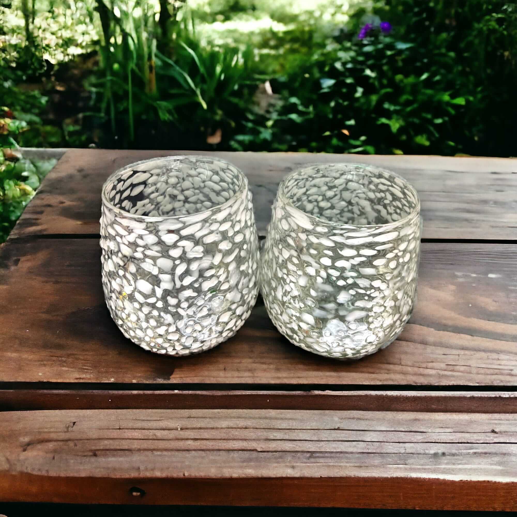White Pebbled Wine Glass | Hand-Blown Mexican Stemless Glassware