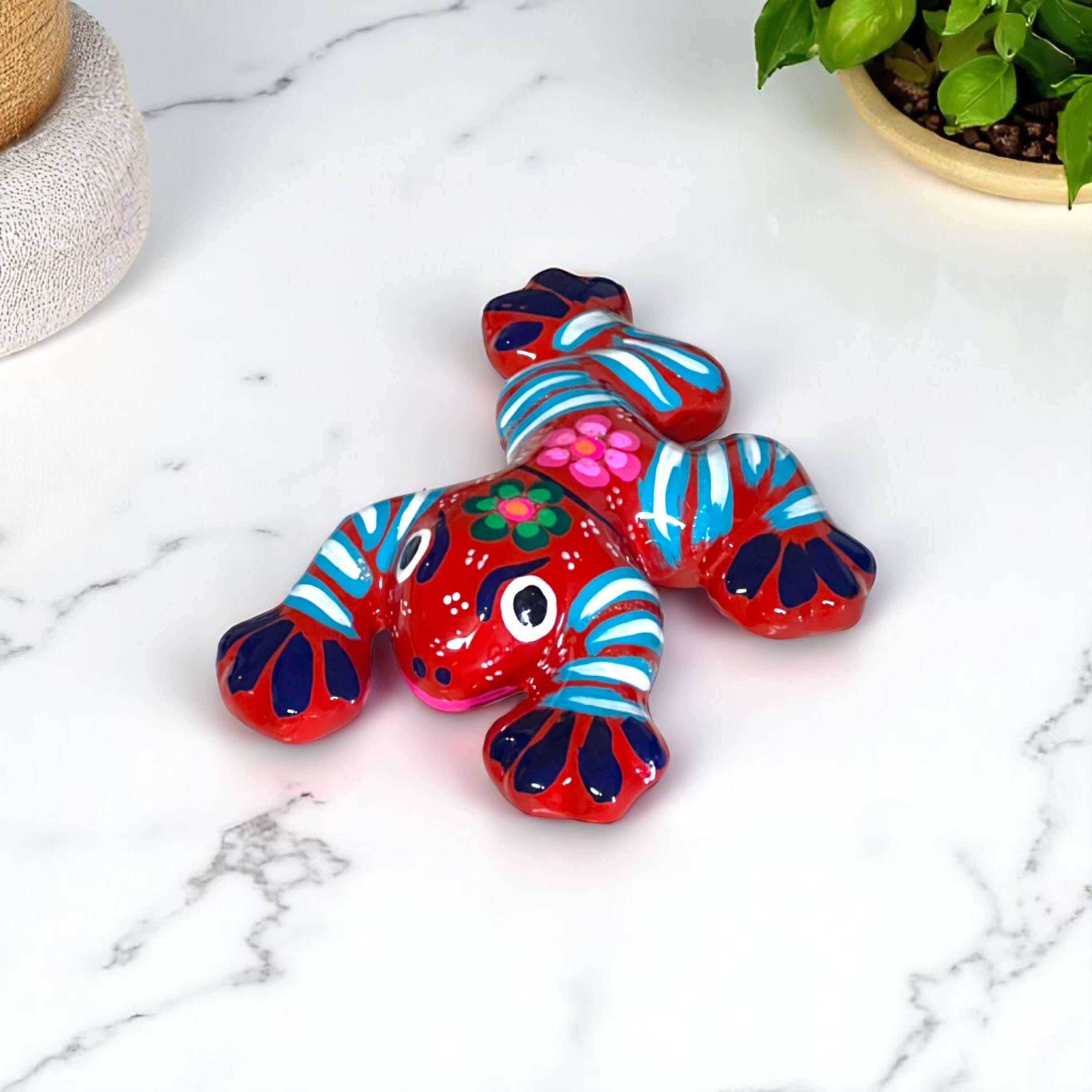 Figura de rana de Talavera colorida | Arte de pared mexicano pintado a mano
