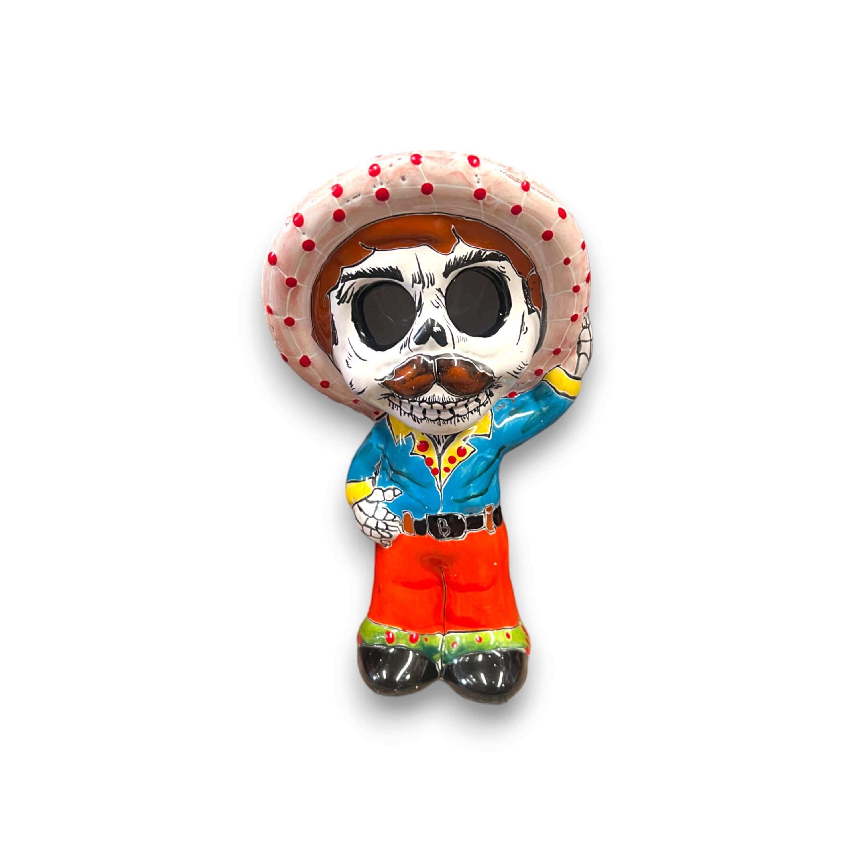 Estatua de esqueleto de Talavera | Figurilla de Día de Muertos con sombrero