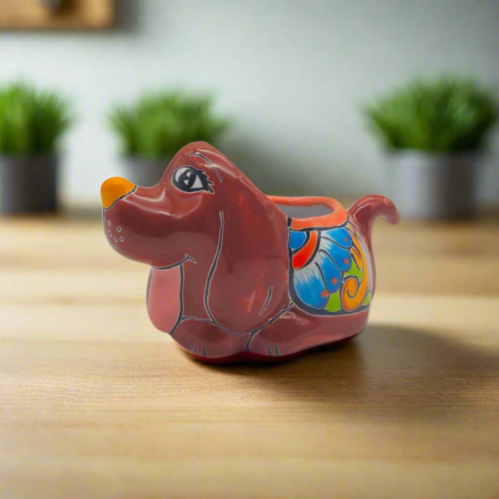 Maceta para perro de Talavera colorida | Figura mexicana pintada a mano