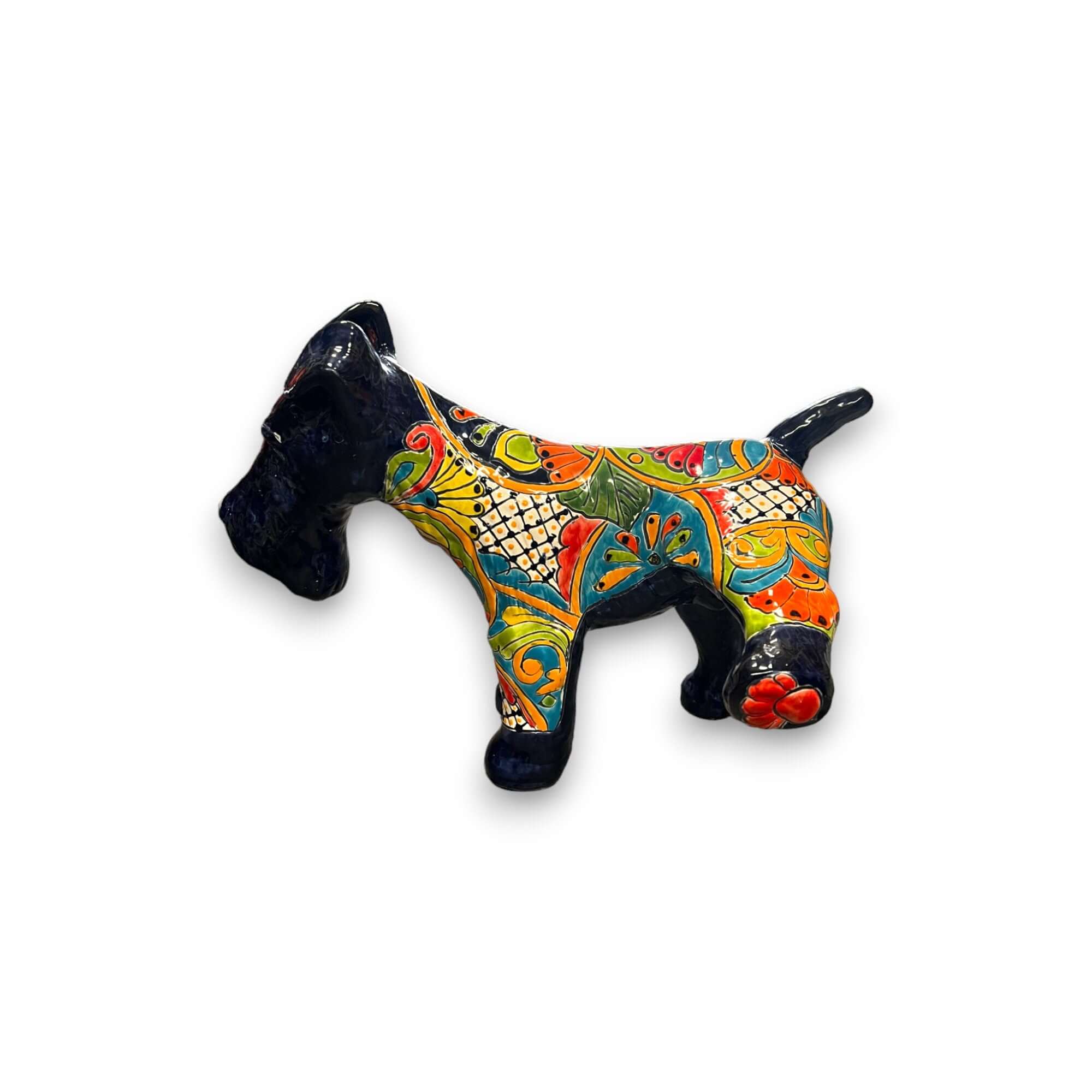 Escultura Vibrante de Perro de Talavera | Pieza Grande de Arte Mexicano Colorido Pintado a Mano