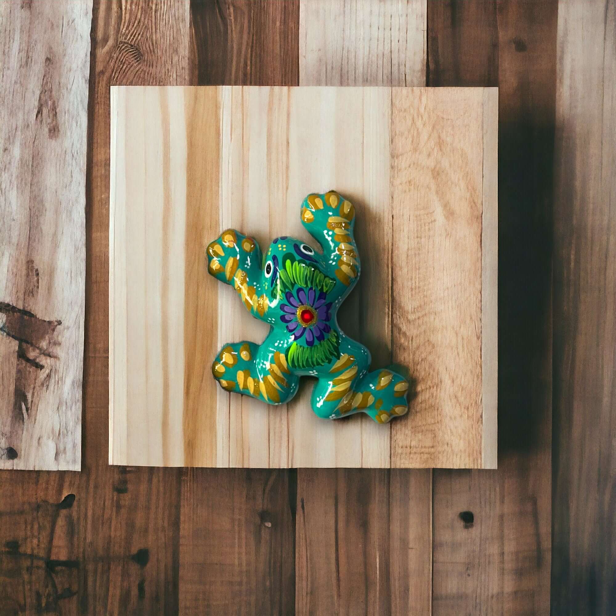 Figura de rana de Talavera colorida | Arte de pared mexicano pintado a mano