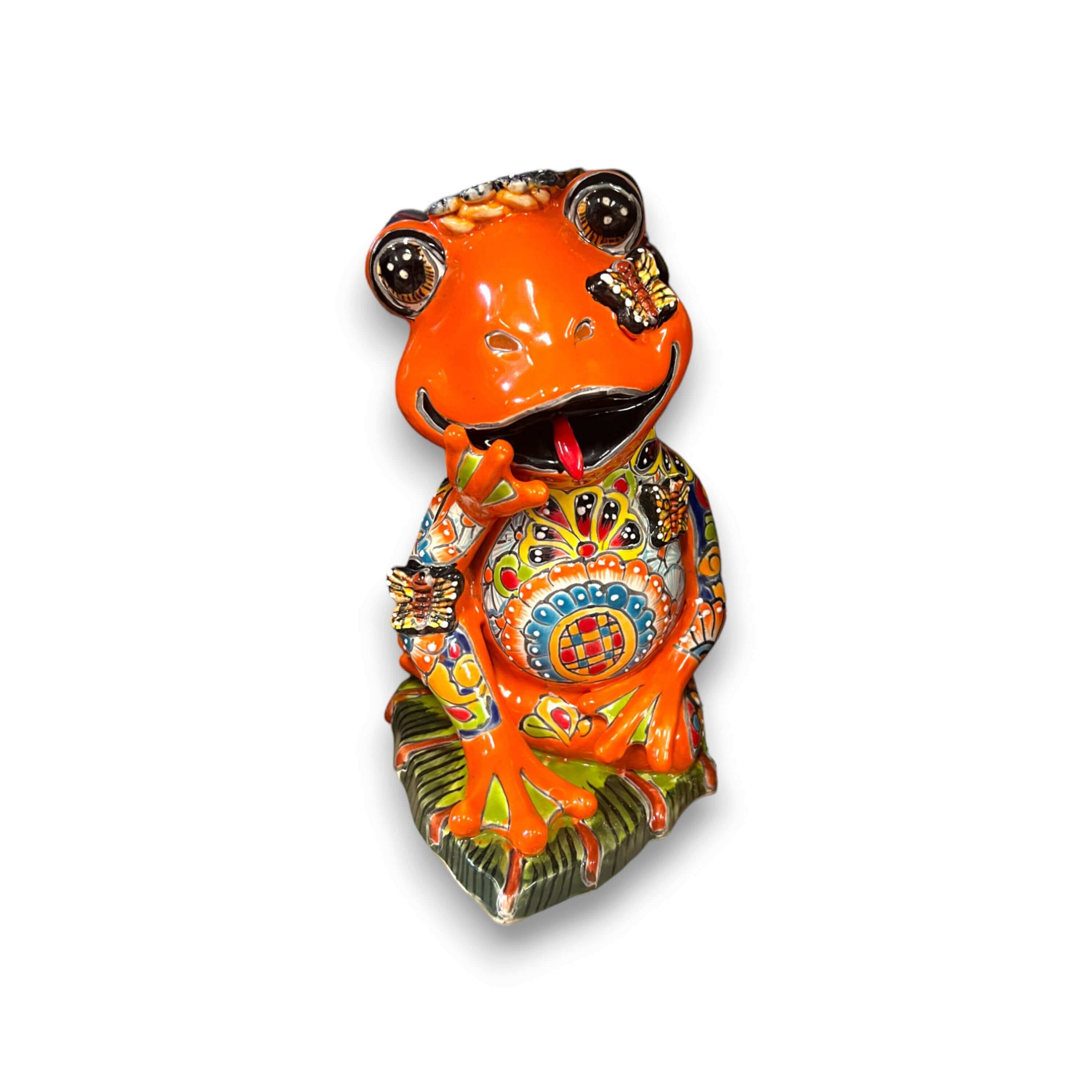 Estatua de Rana Talavera Pintada a Mano | Decoración Mexicana de Animales de Cerámica