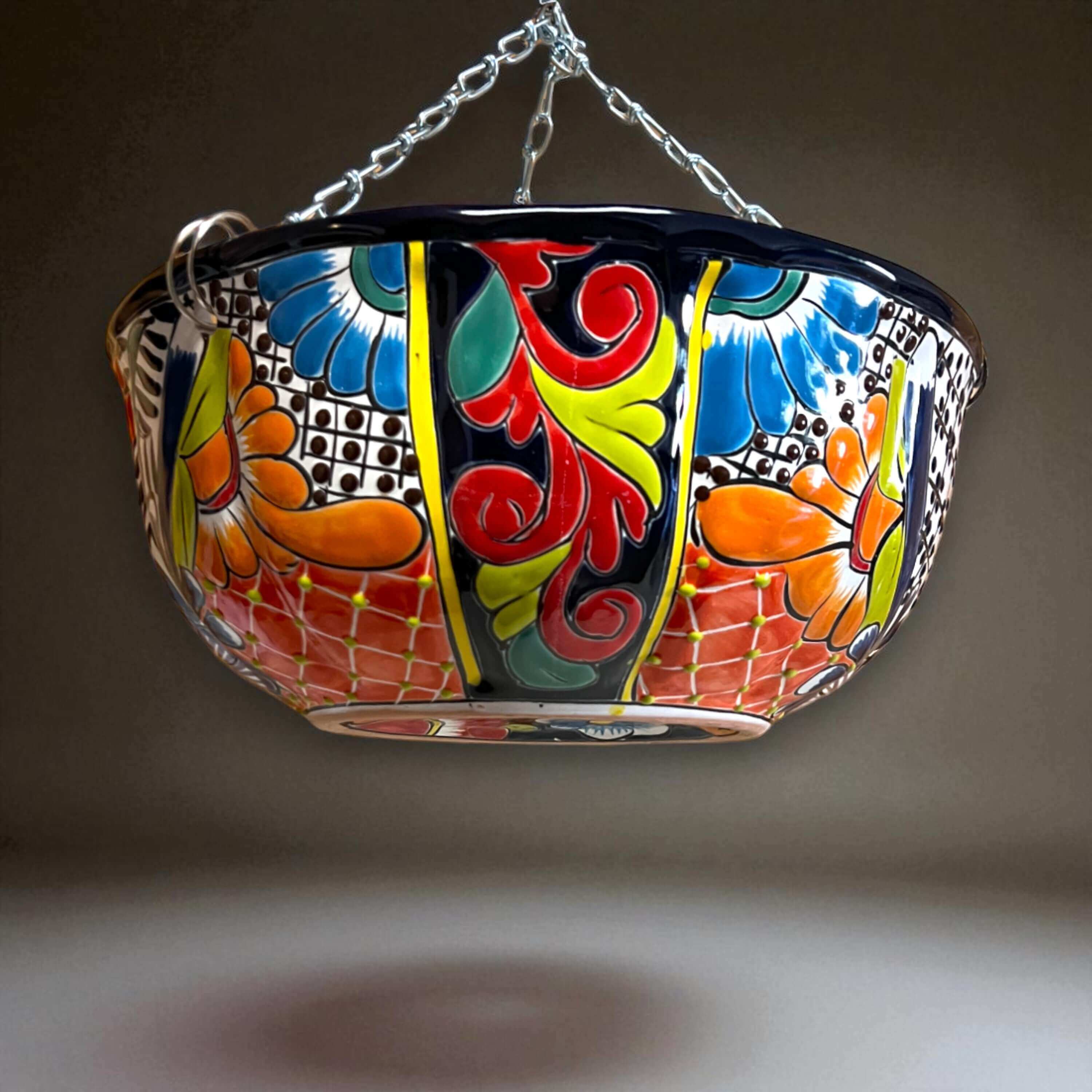 Maceta Colgante de Talavera | Maceta Mexicana Colorida Pintada a Mano