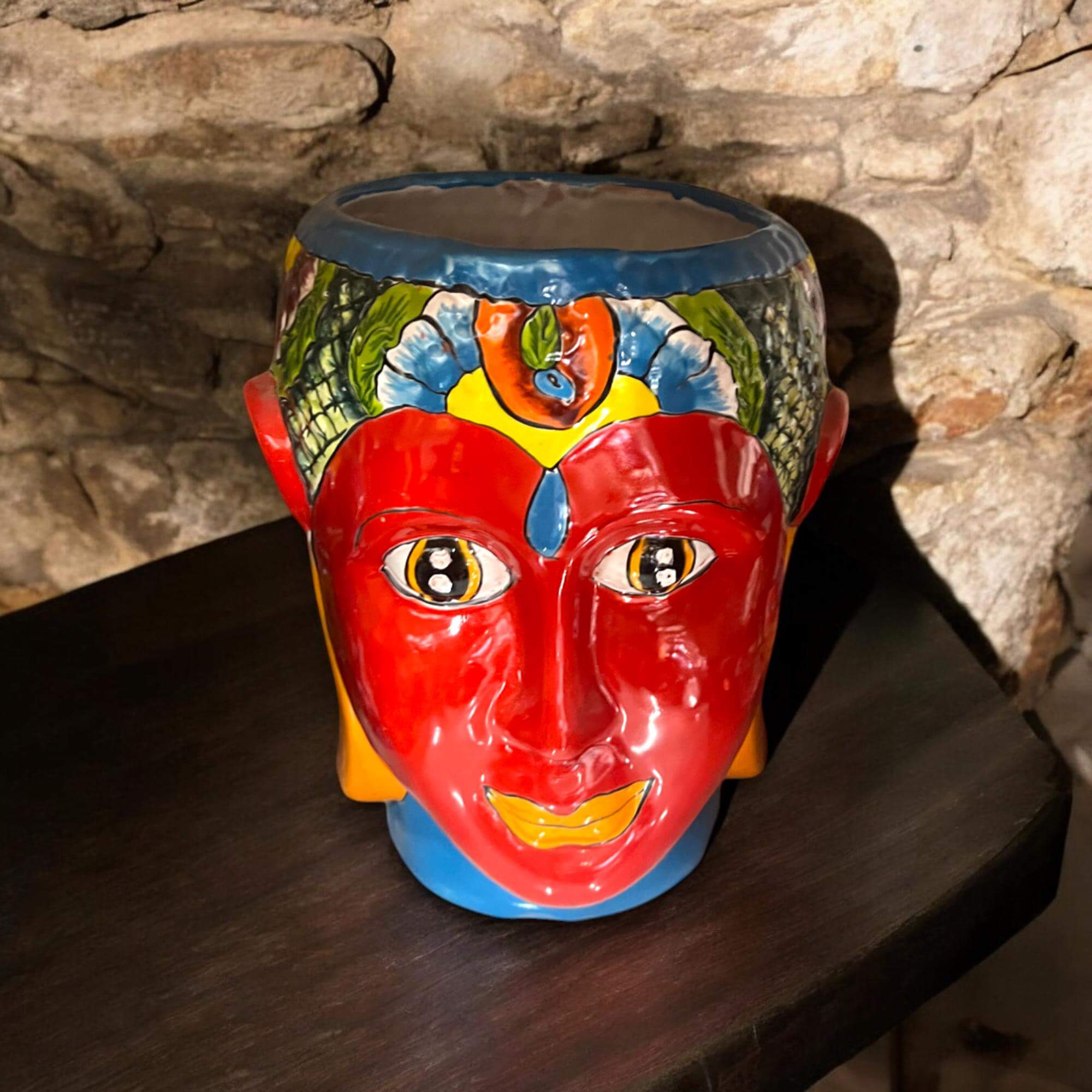 Talavera Face Planter | Hand-Painted Mexican Lady Pot Folk Art