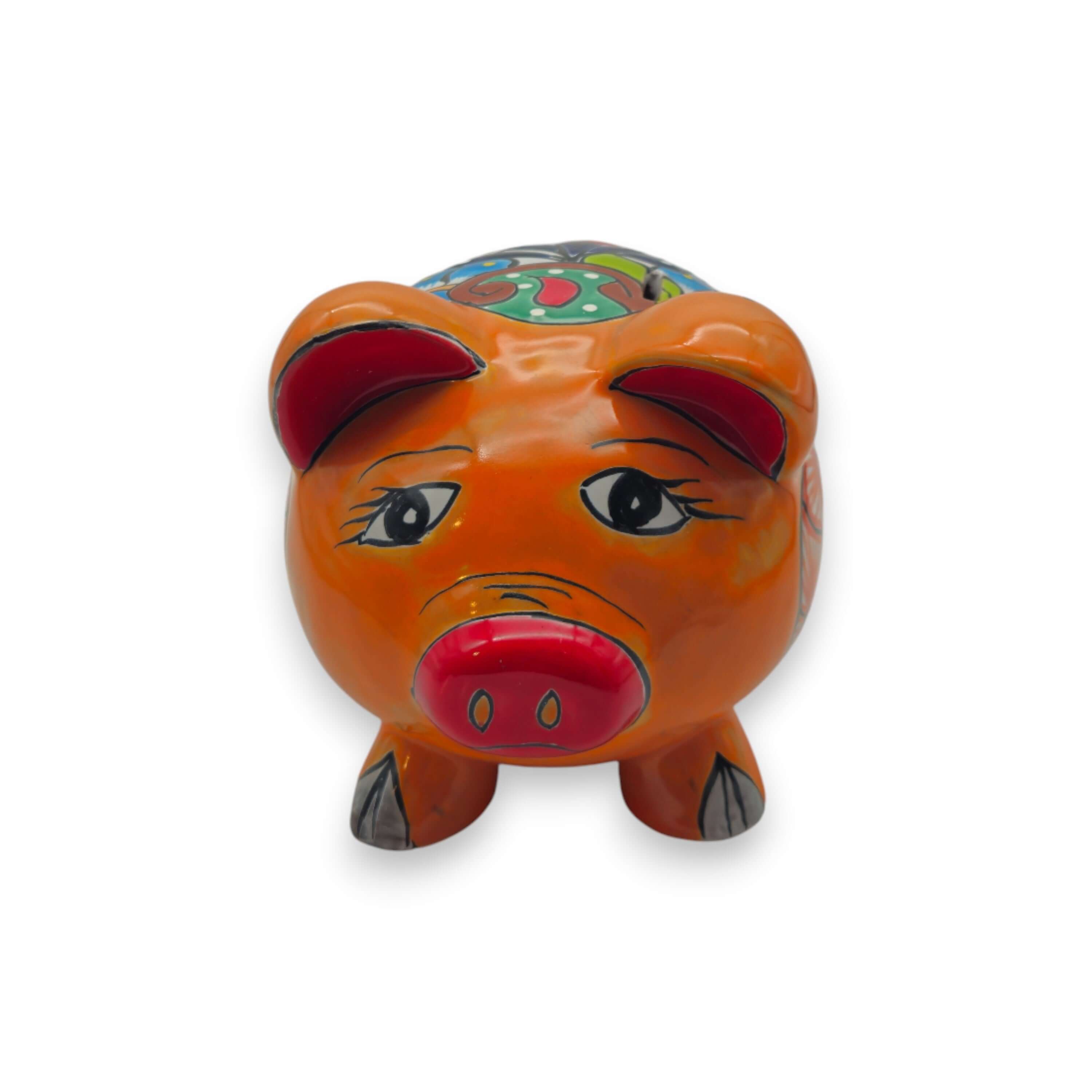 Alcancia de Talavera Pintada a Mano | Diseño de Arte Folclórico Mexicano