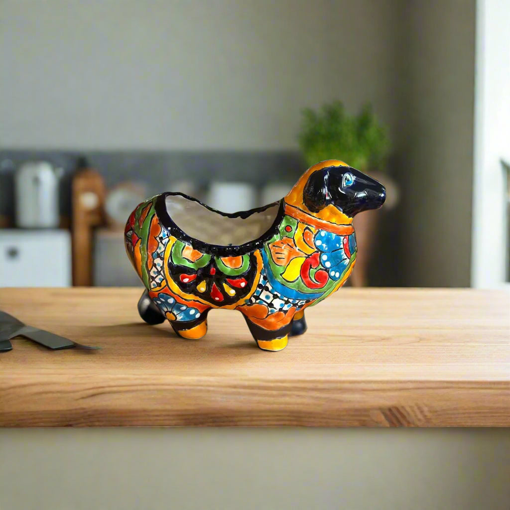 Macetero Talavera con forma de Carnero | Maceta de Cerámica Mexicana Pintada a Mano