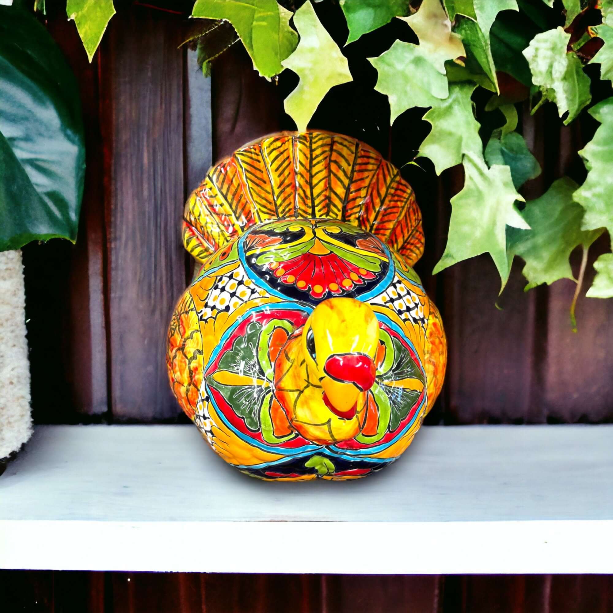 Estatua de pavo Talavera | Arte folclórico mexicano pintado a mano