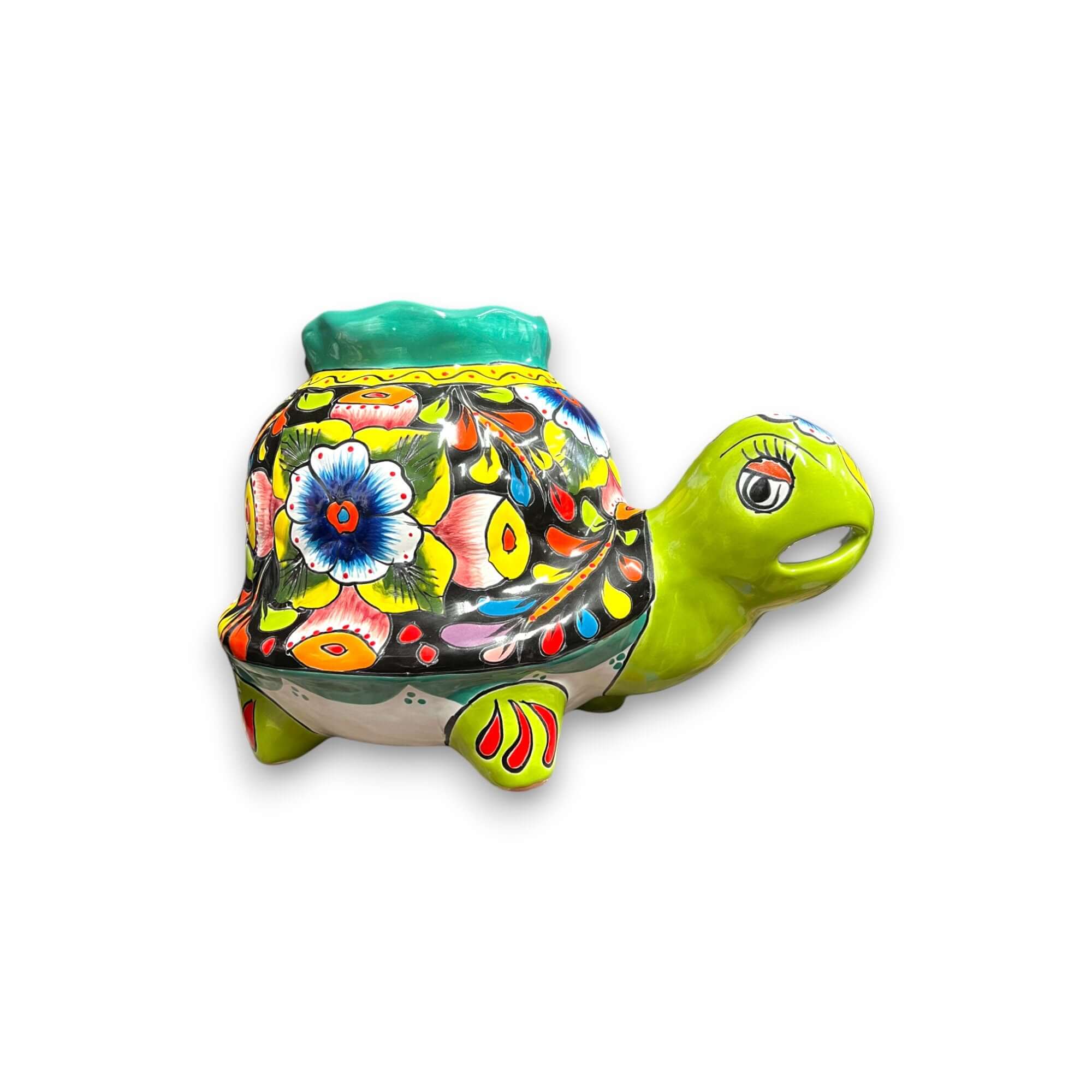 Maceta Vibrante de Tortuga Talavera | Cerámica Mexicana Colorida Pintada a Mano (Mediana)