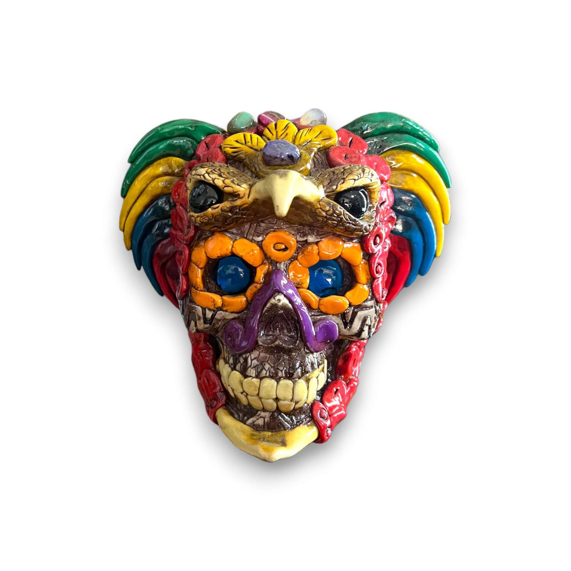 Estatua de Calavera de Guerrero Azteca Hecha a Mano | Arte Cultural