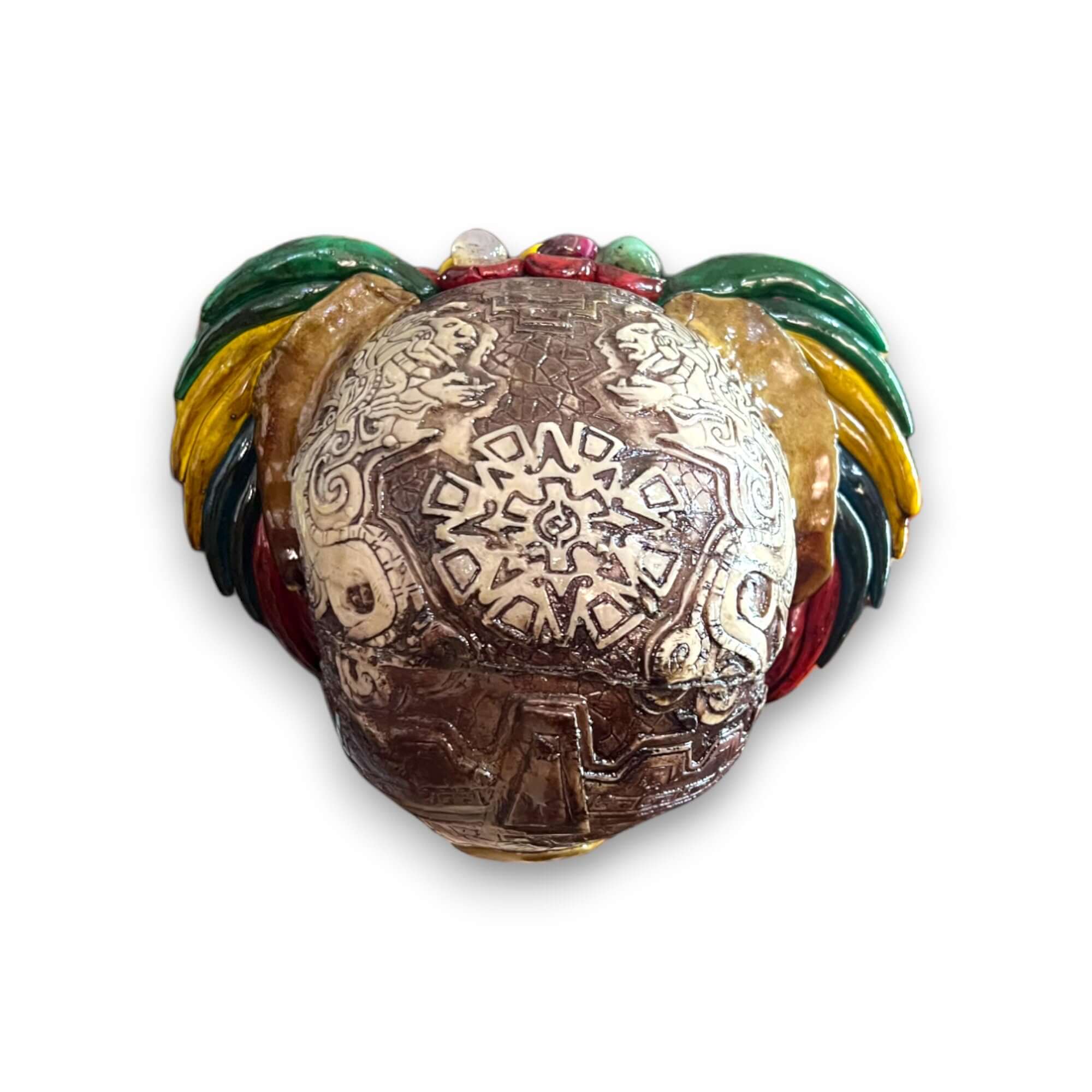 Estatua de Calavera de Guerrero Azteca Hecha a Mano | Arte Cultural