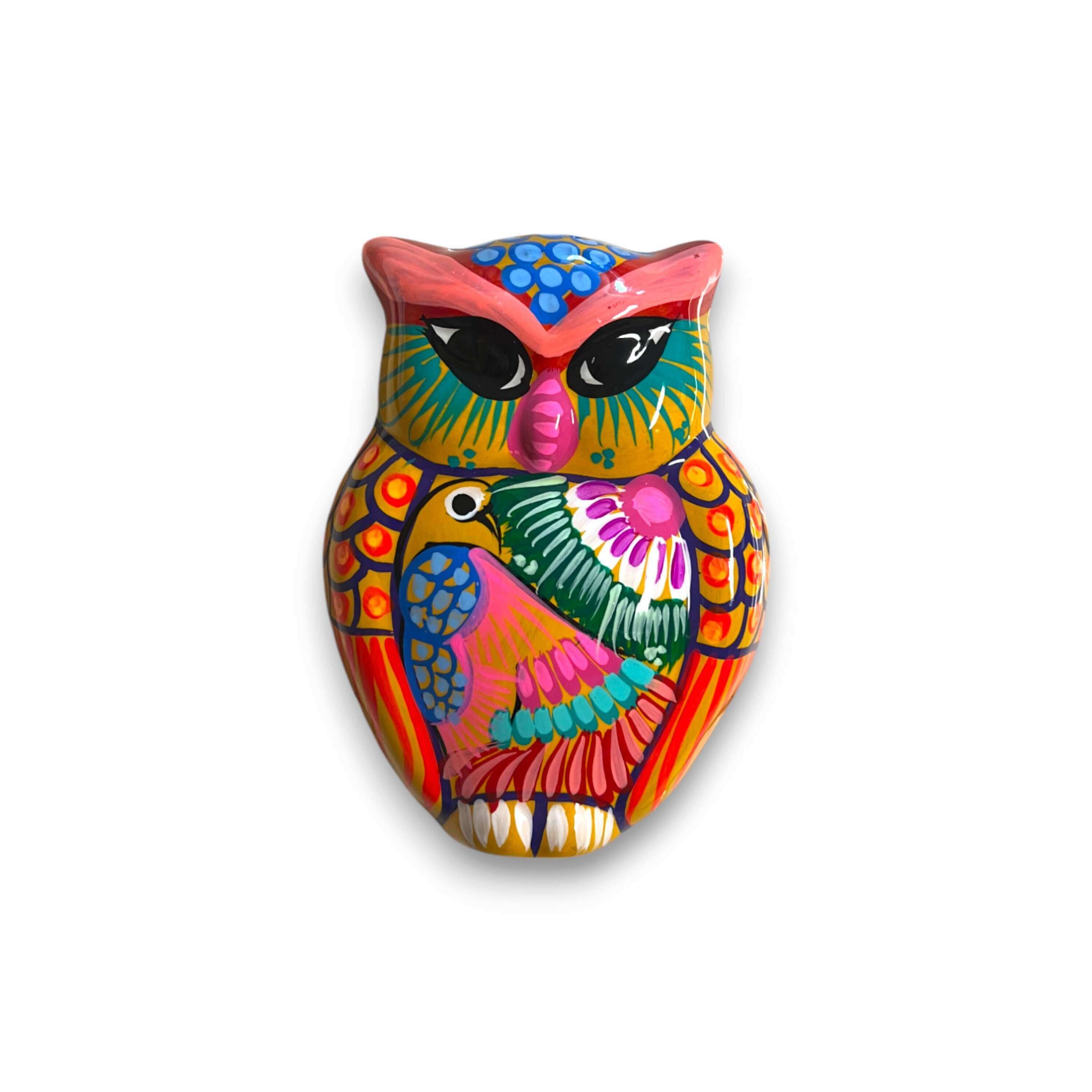 Búho Guerrero de Cerámica Pequeño para Pared | Decoración Mexicana Artesanal