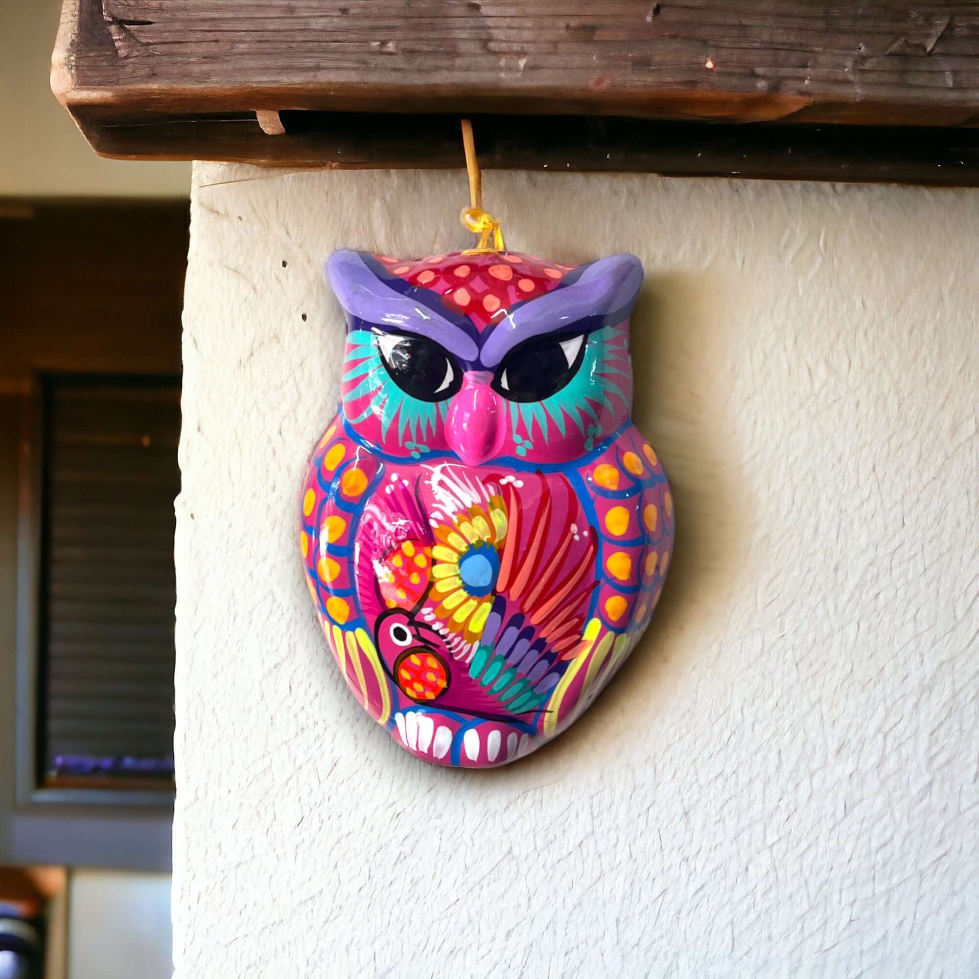 Búho Guerrero de Cerámica Pequeño para Pared | Decoración Mexicana Artesanal