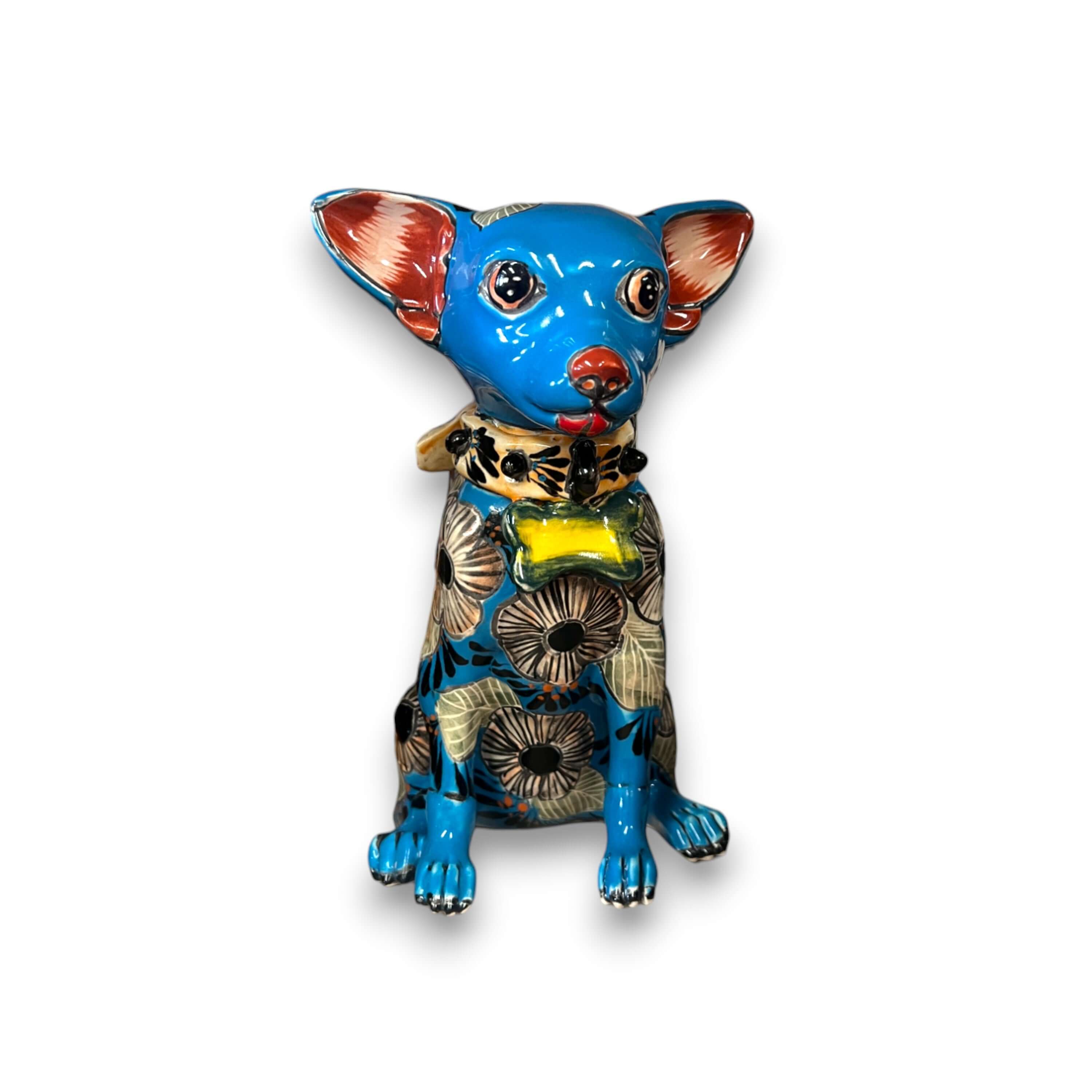 Estatua de Chihuahua de Talavera | Figura de Perro Mexicano Hecha a Mano