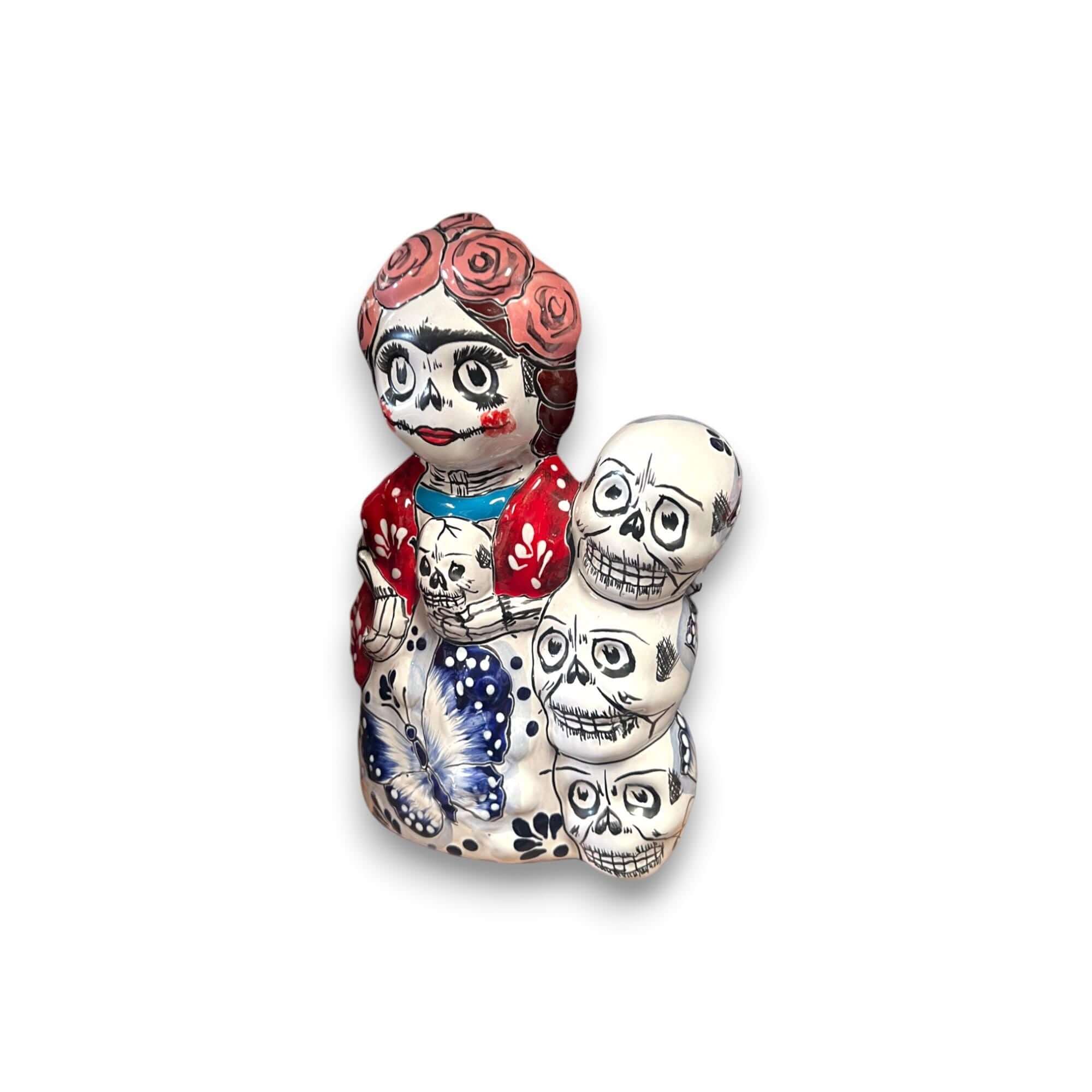 Handcrafted Talavera Frida Statue | Colorful Day of the Dead Calavera Skull Decor