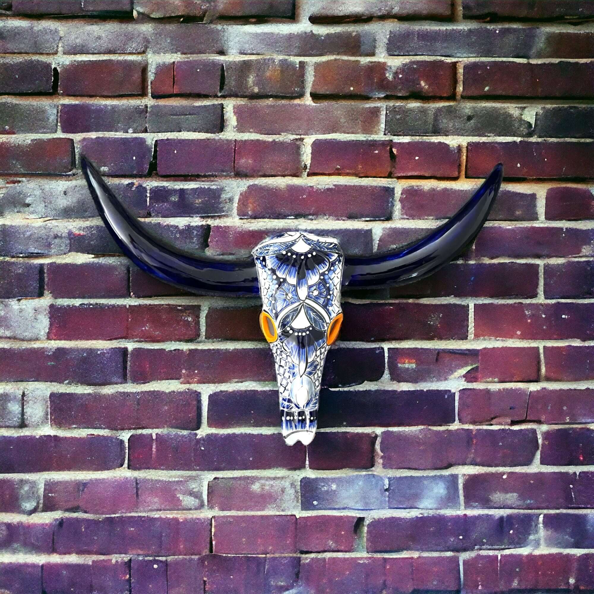 Talavera Longhorn Wall Decor | Handcrafted Mexican Bull Skull Art
