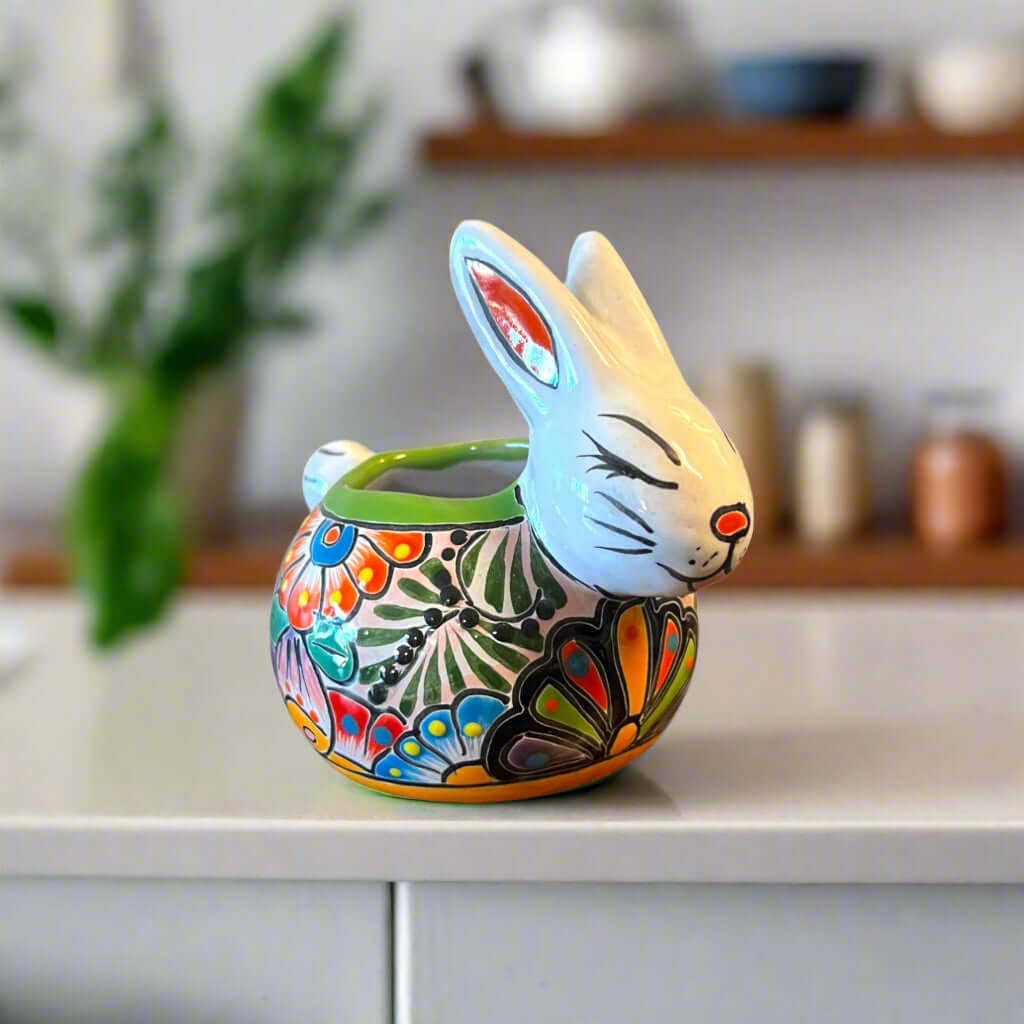 Maceta de conejo de Talavera | Maceta de conejo mexicana hecha a mano