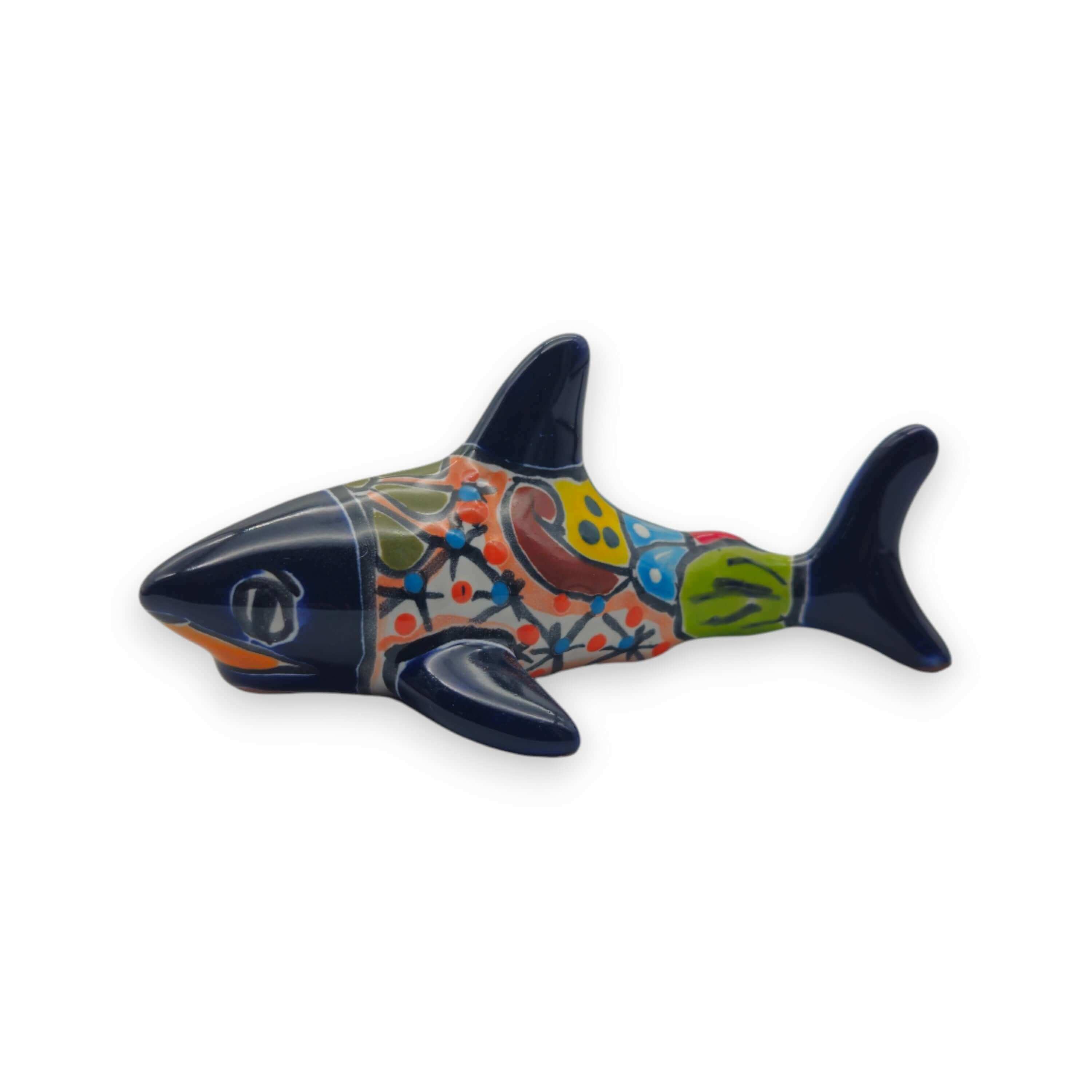 Vibrant Talavera Shark Figurine | Handcrafted Mexican Decor