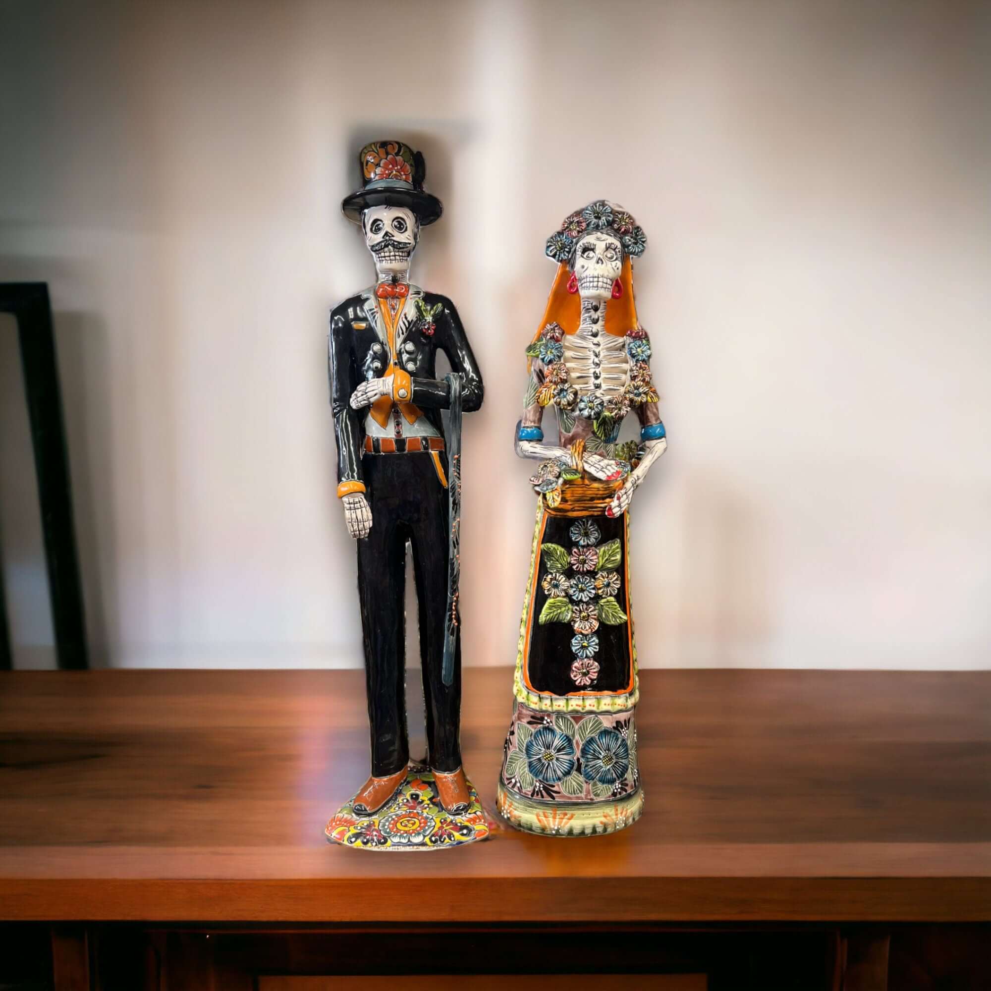 Juego de novios esqueleto de Talavera | Cerámica del Día de Muertos