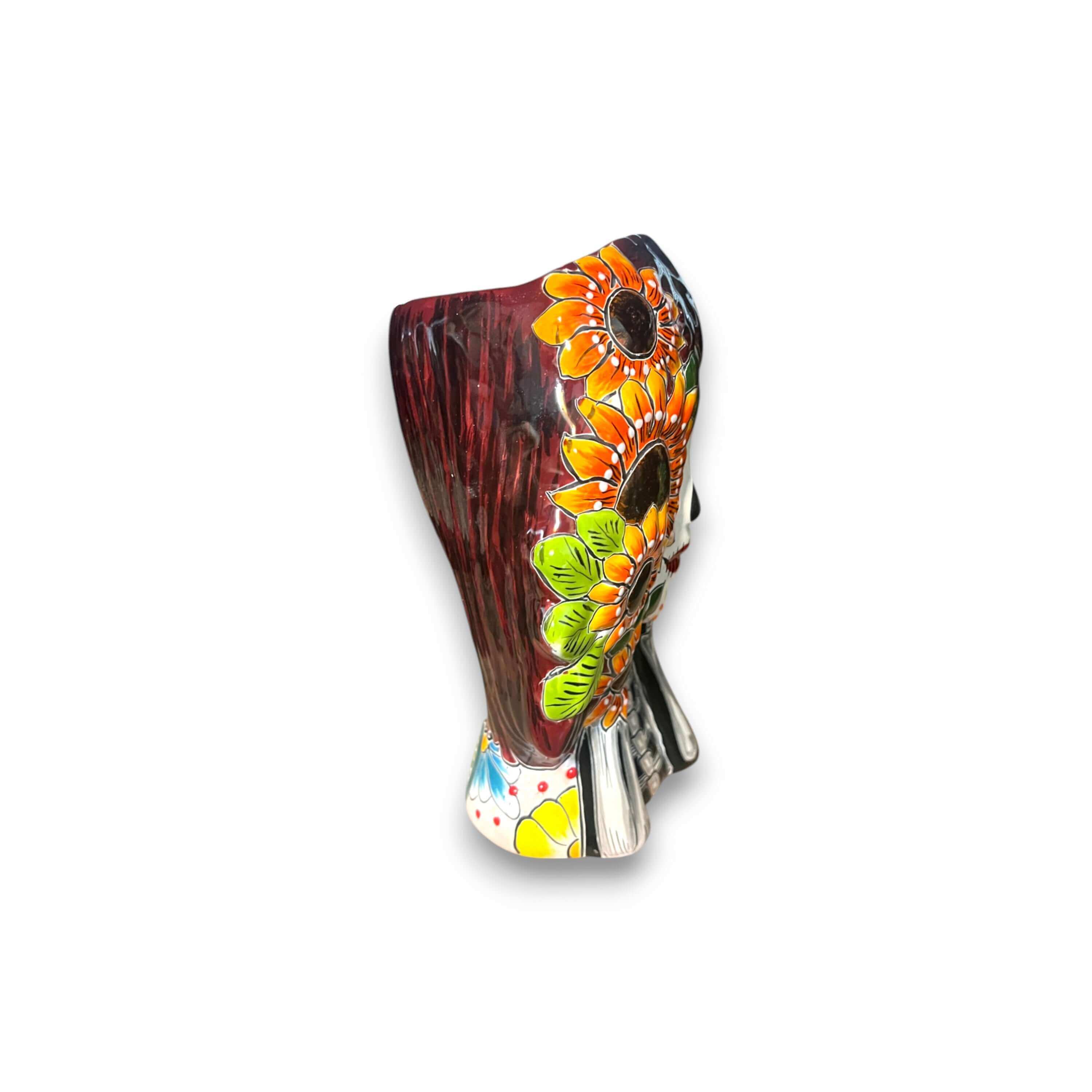 Maceta Talavera Calavera Girasol | Maceta Artesanal Día de Muertos