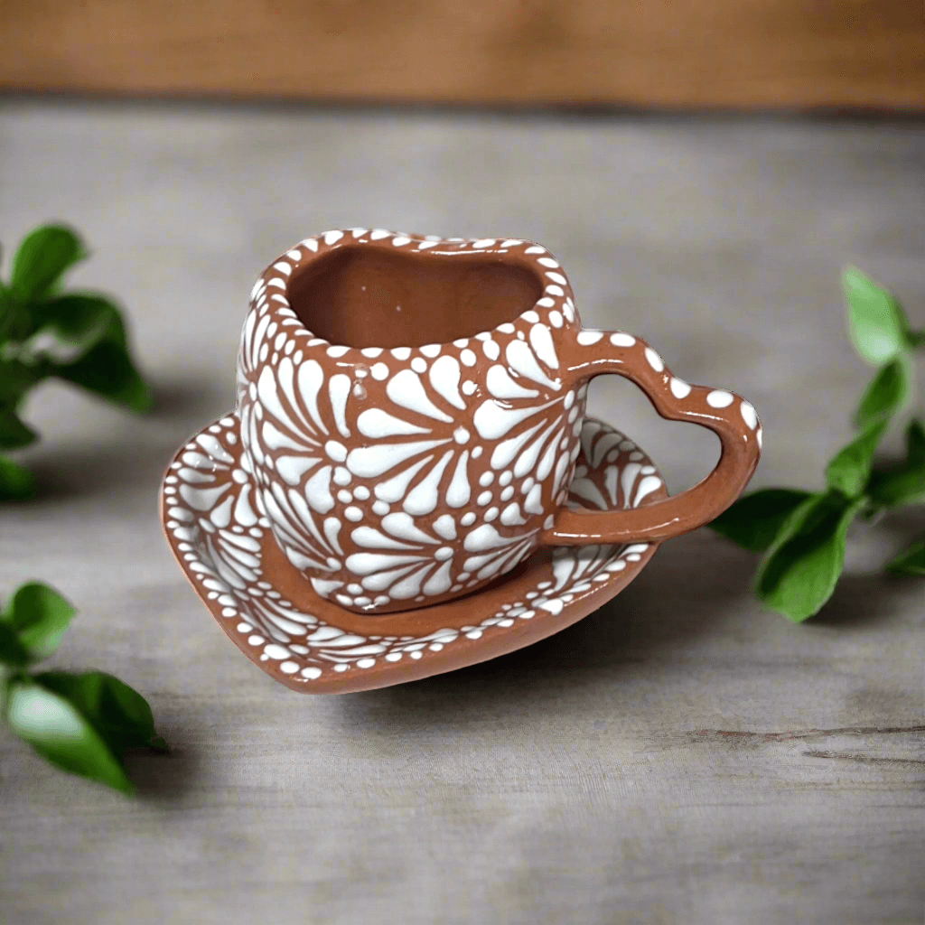 Juego de Taza y Jarra con Corazones | Cerámica Mexicana Hecha a Mano (9 Piezas)