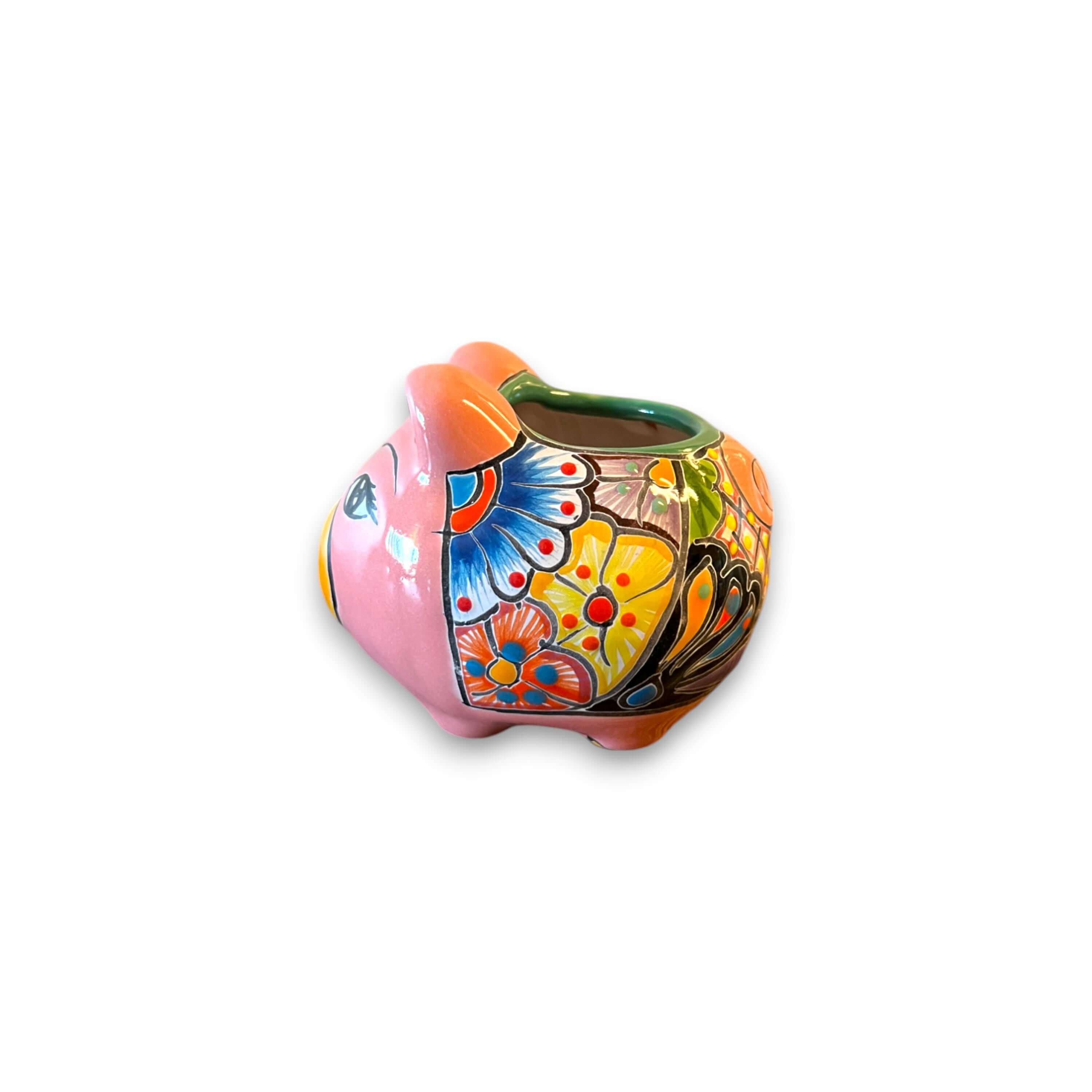 Maceta de cerámica mexicana Talavera con forma de cerdo | Decoración vibrante hecha a mano