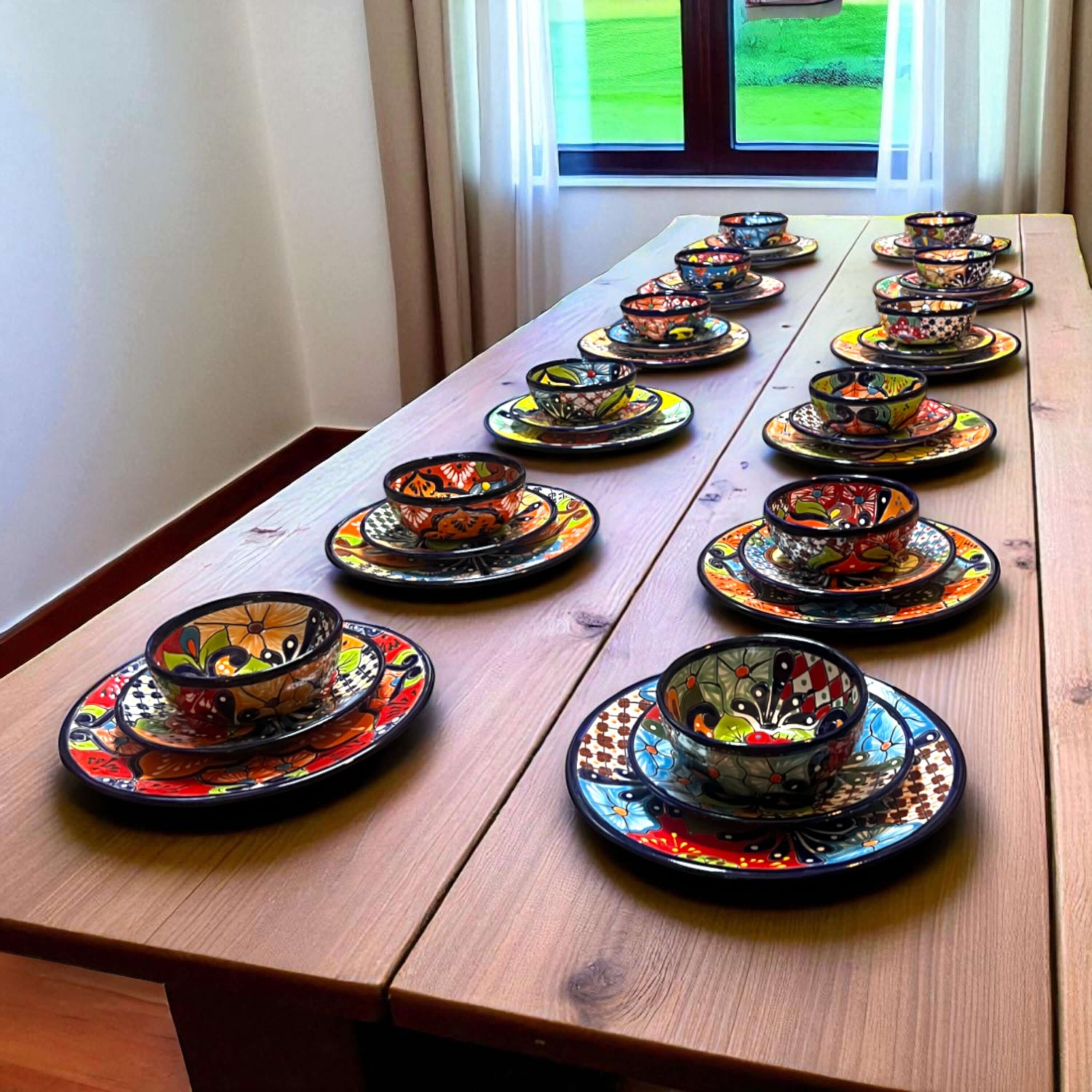 Vajilla Talavera de 36 Piezas | Platos y Cuencos Mexicanos Hechos a Mano