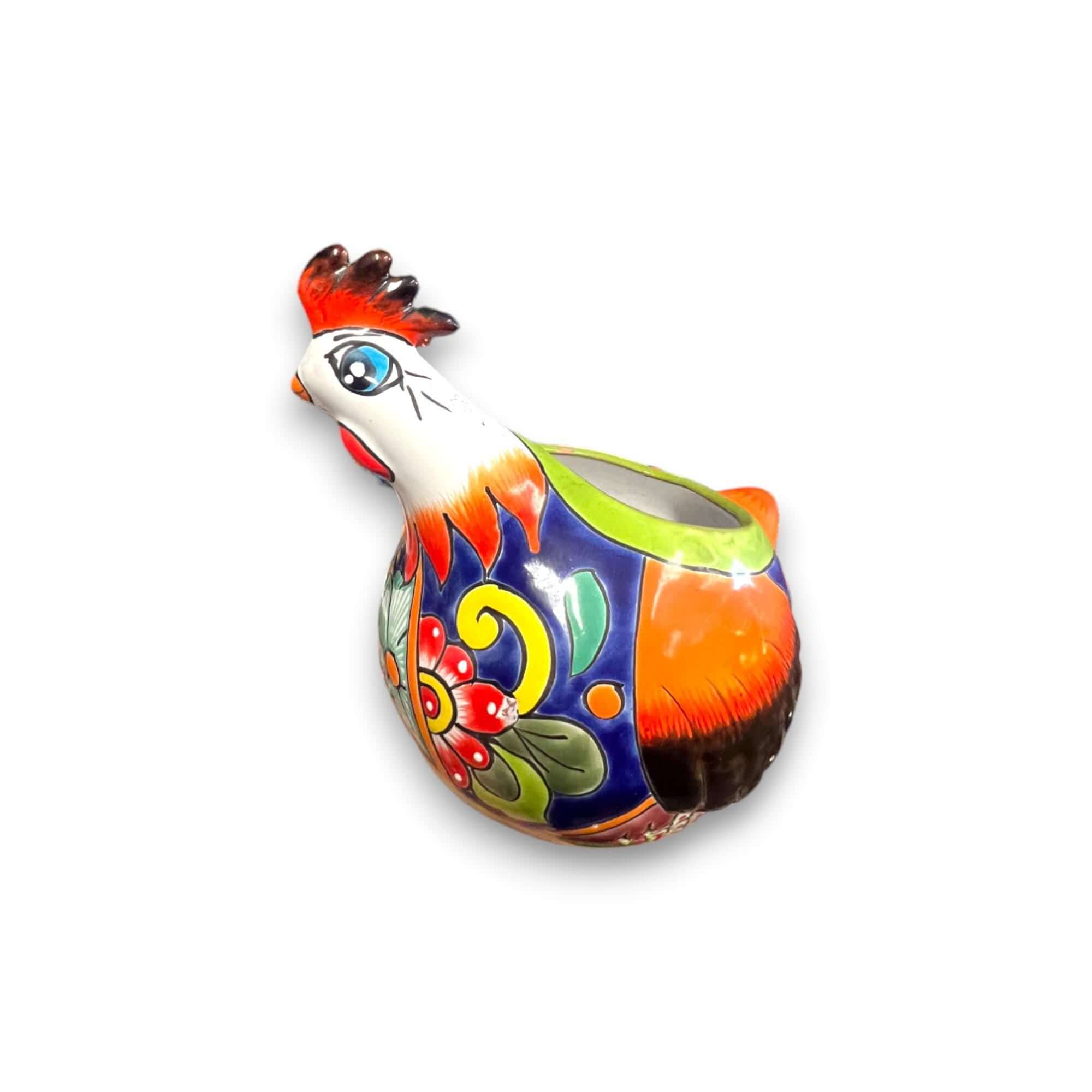 Macetero de Talavera con forma de gallina | Maceta de cerámica mexicana hecha a mano