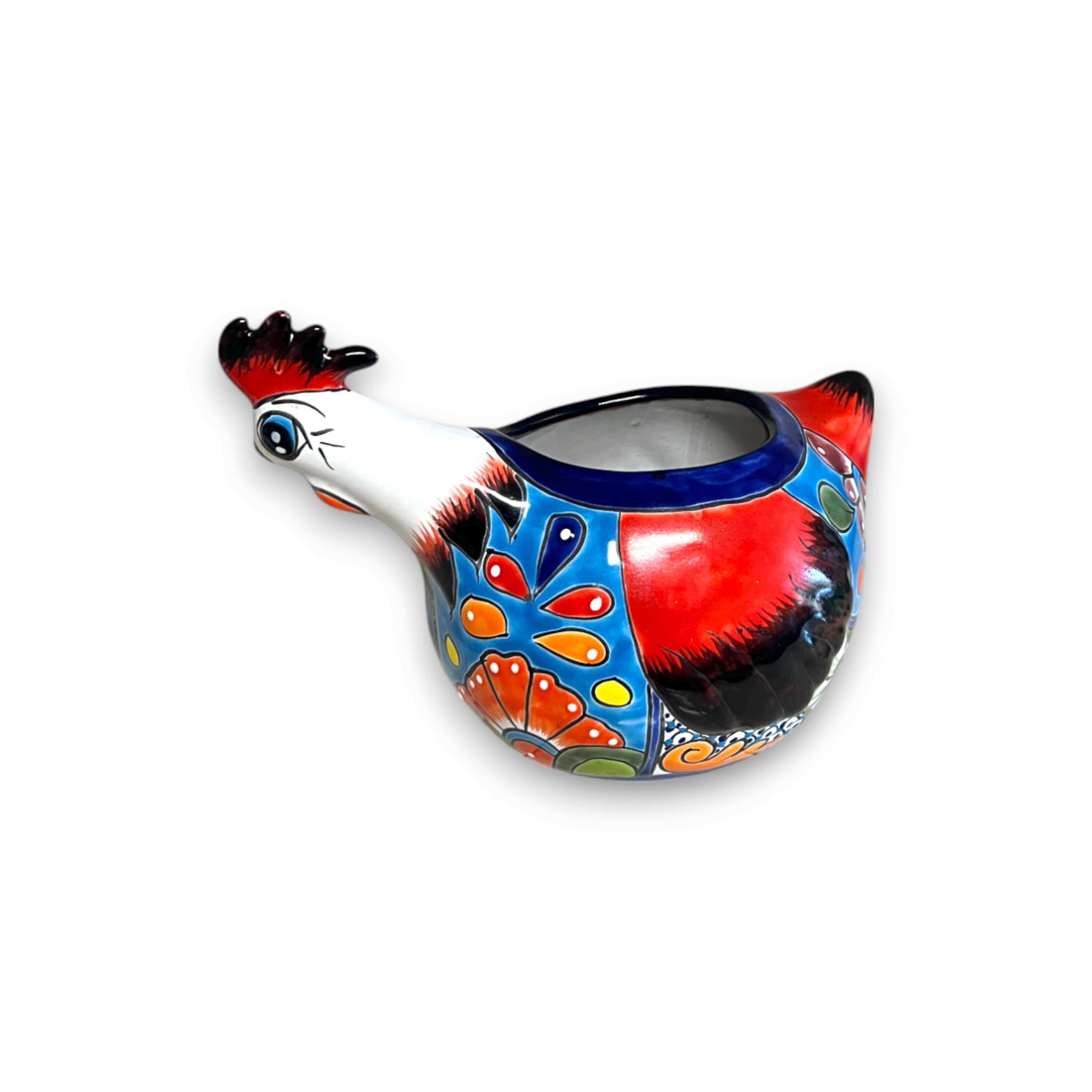 Macetero de Talavera con forma de gallina | Maceta de cerámica mexicana hecha a mano