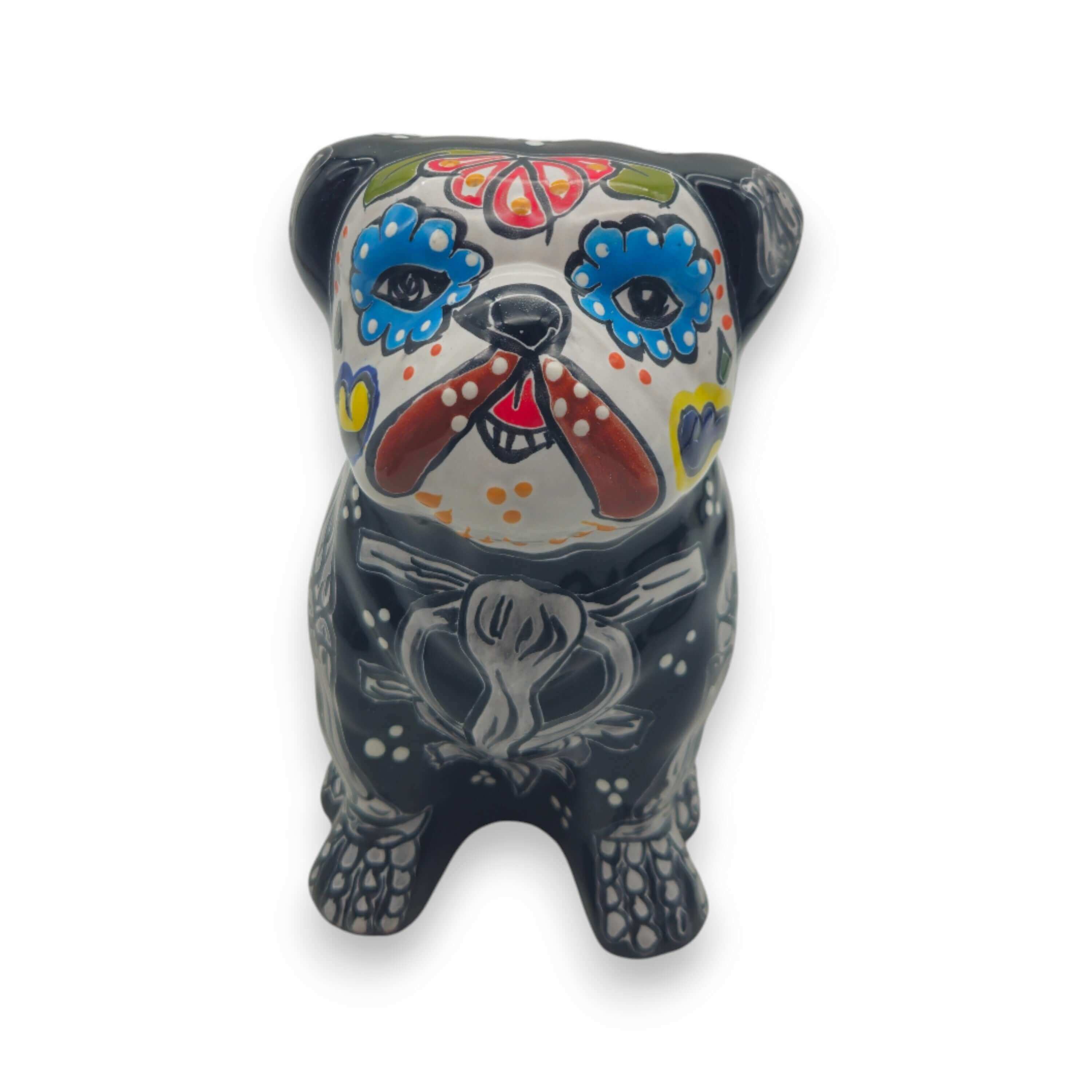 Bulldog del Día de Muertos | Estatua de perro de Talavera hecha a mano