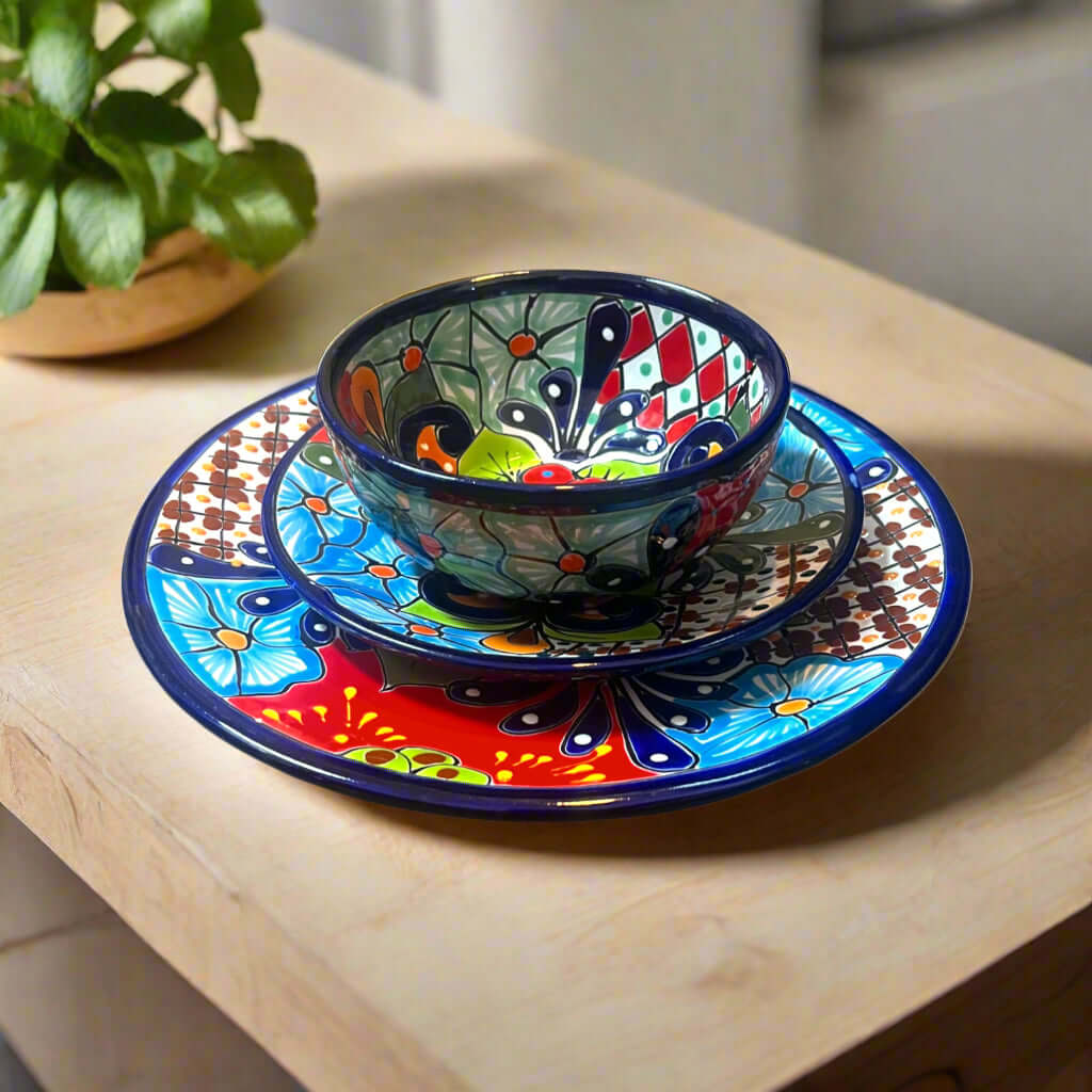 Vajilla Talavera de 36 Piezas | Platos y Cuencos Mexicanos Hechos a Mano