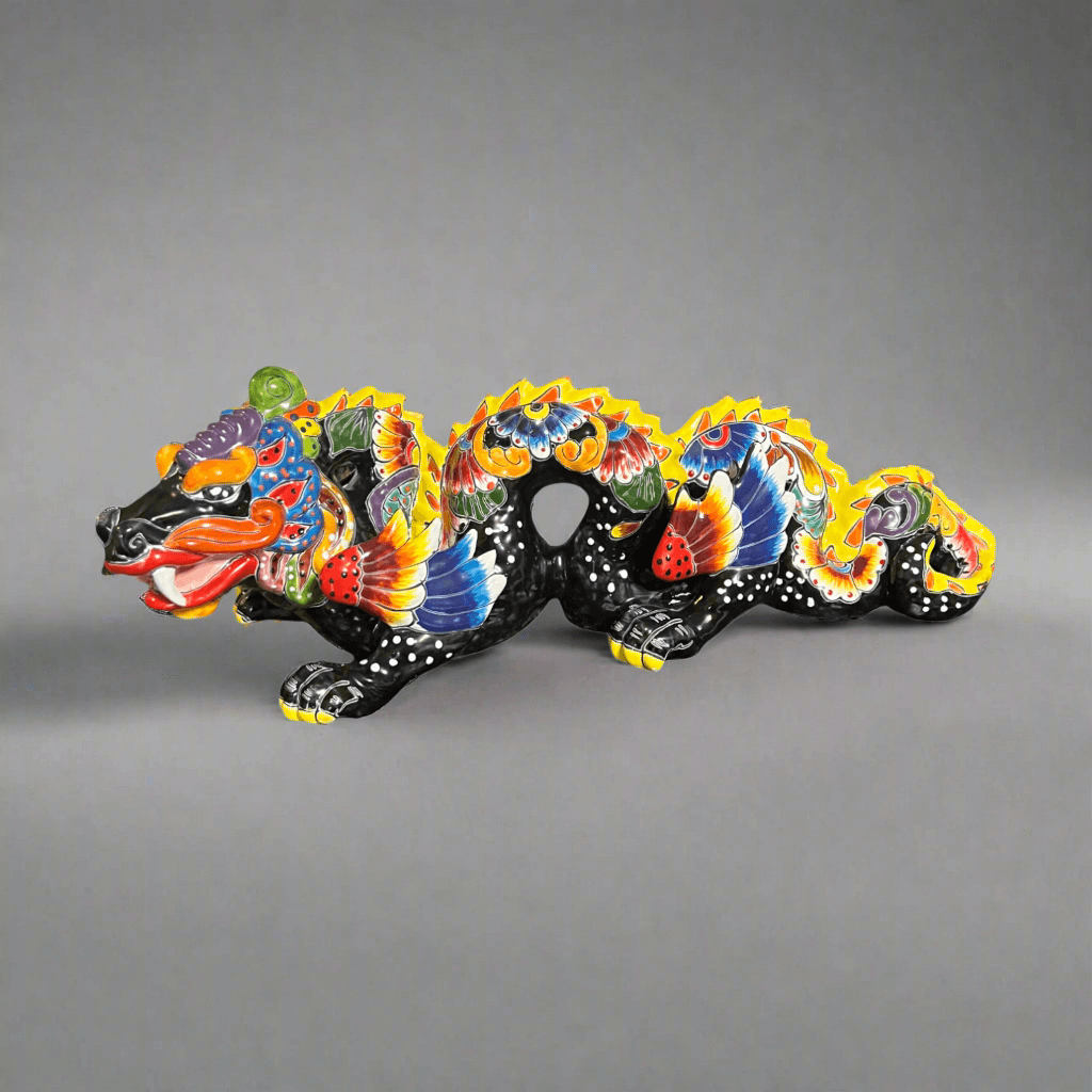 Handmade Talavera Dragon Statue | Vibrant Mexican Cultural Art