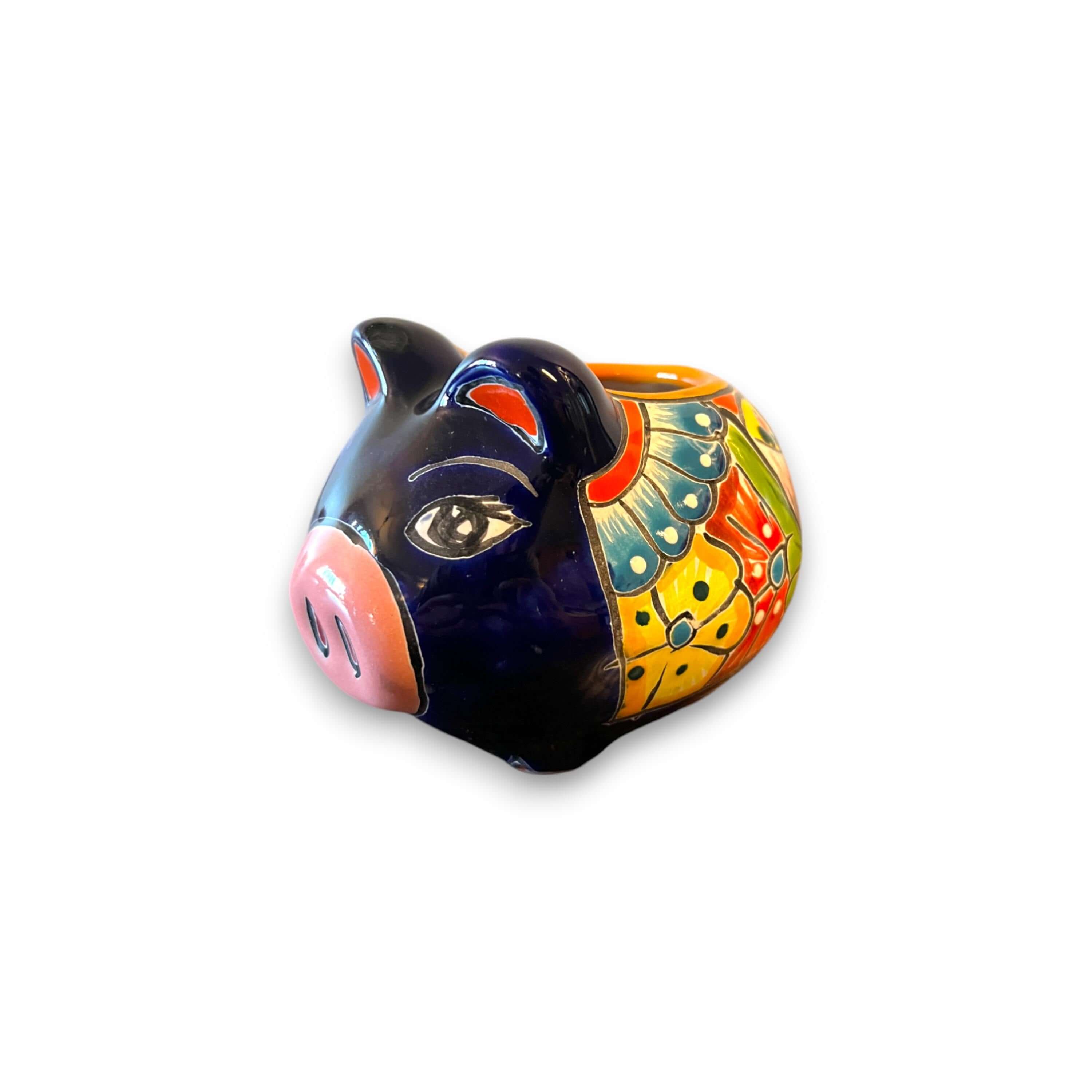 Maceta de cerámica mexicana Talavera con forma de cerdo | Decoración vibrante hecha a mano
