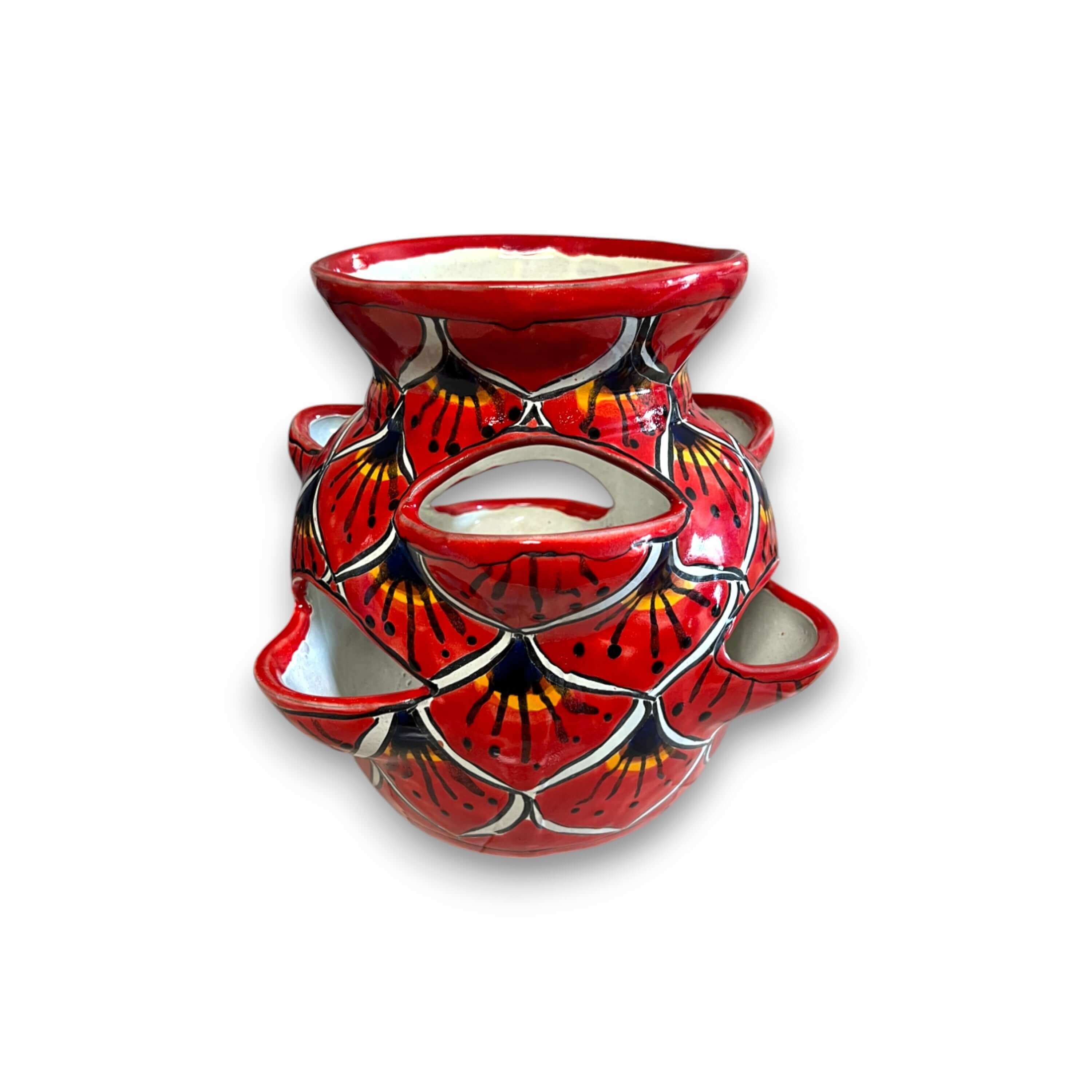Macetero de fresas de Talavera | Diseño pavo real rojo