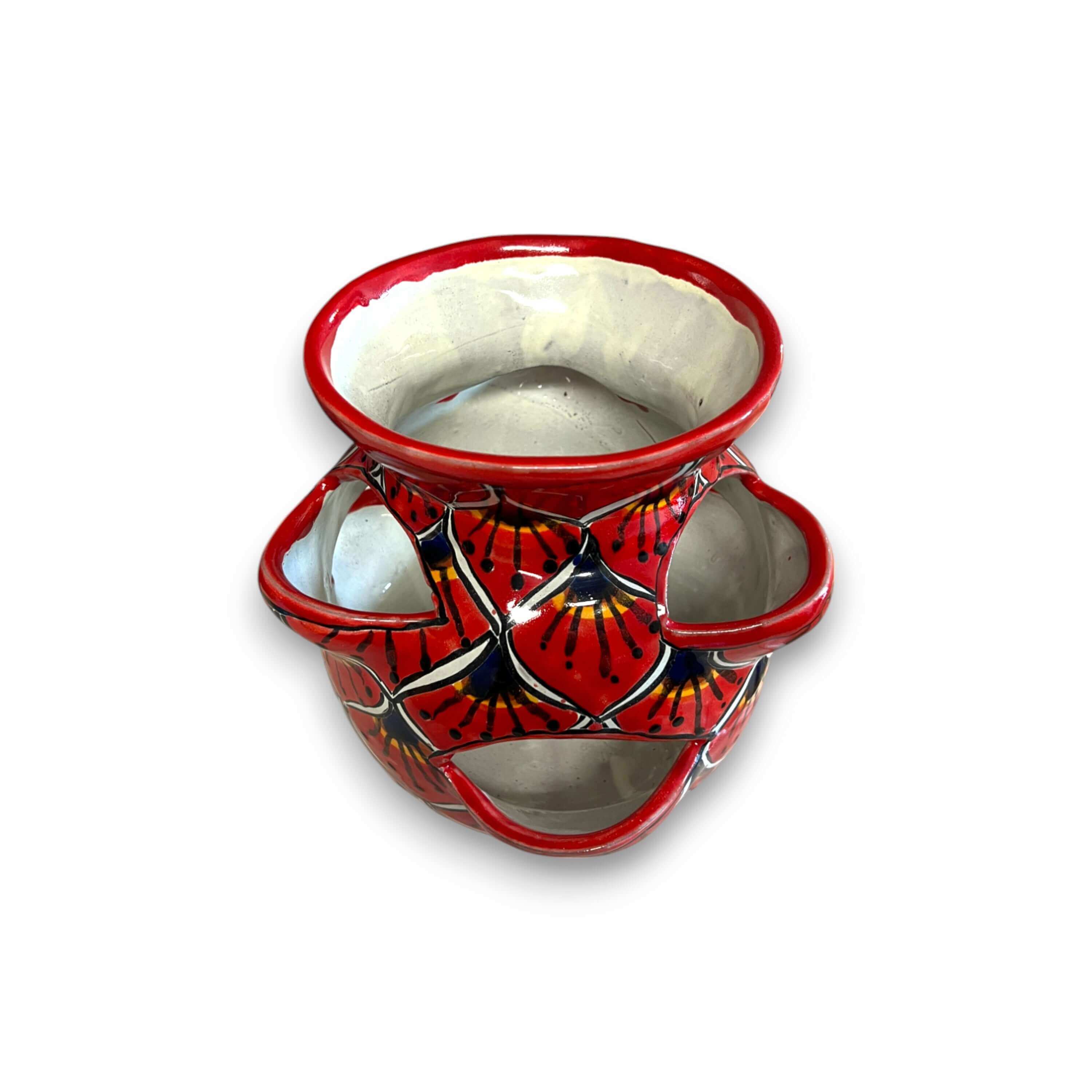Macetero de fresas de Talavera | Diseño pavo real rojo