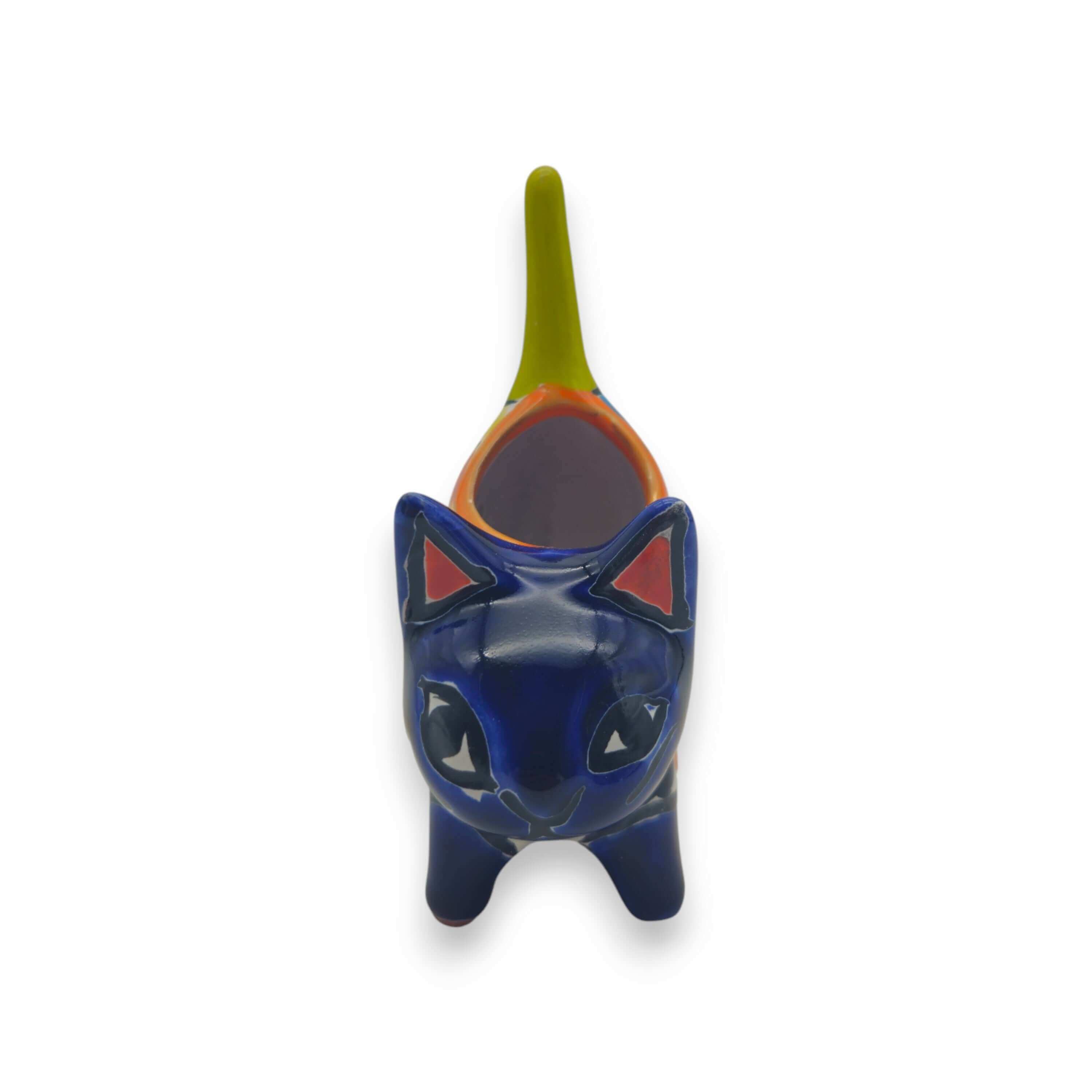 Maceta Vibrante de Talavera con Forma de Gato | Cerámica Mexicana Hecha a Mano
