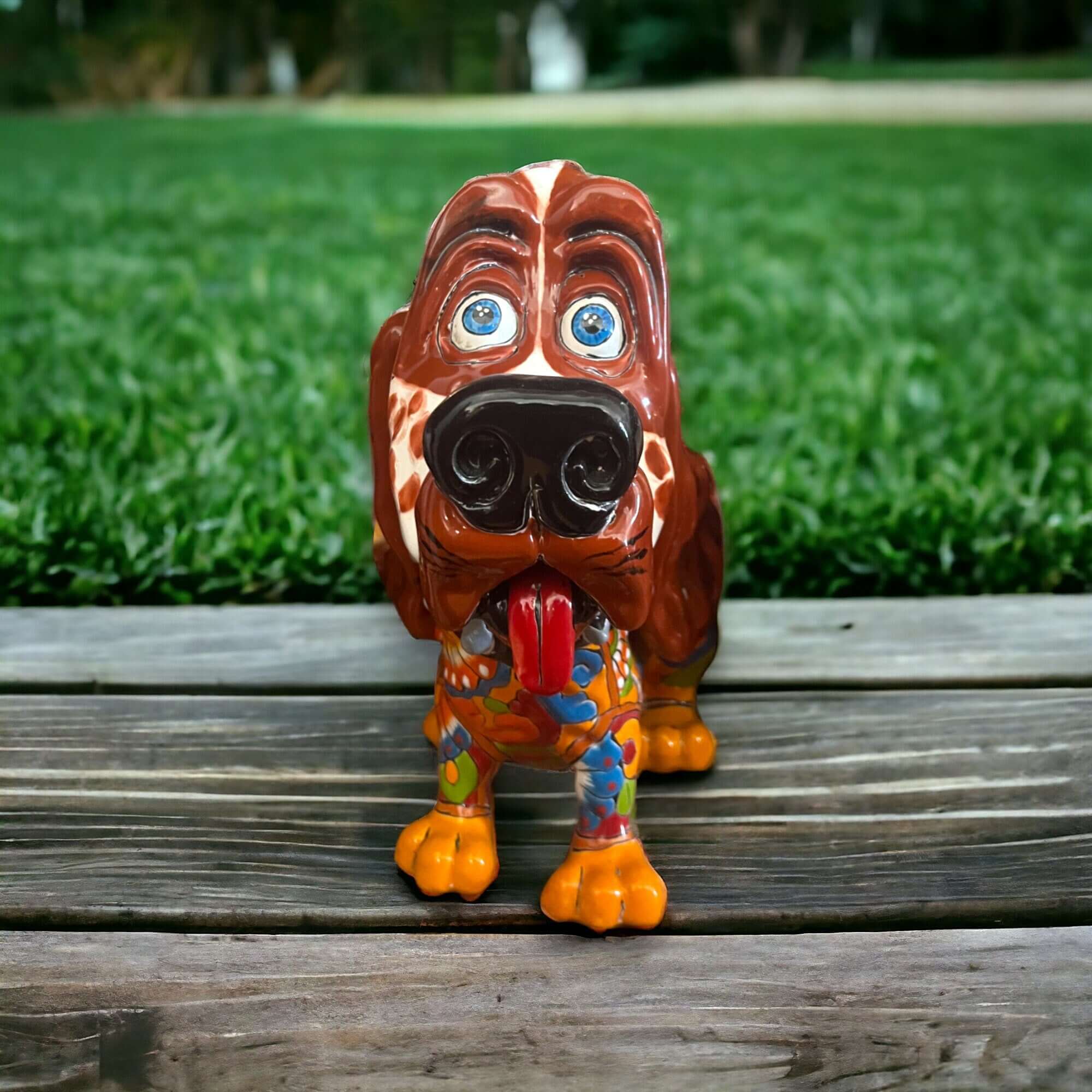 Estatua de Cocker Spaniel de Talavera | Arte mexicano de perro colorido pintado a mano